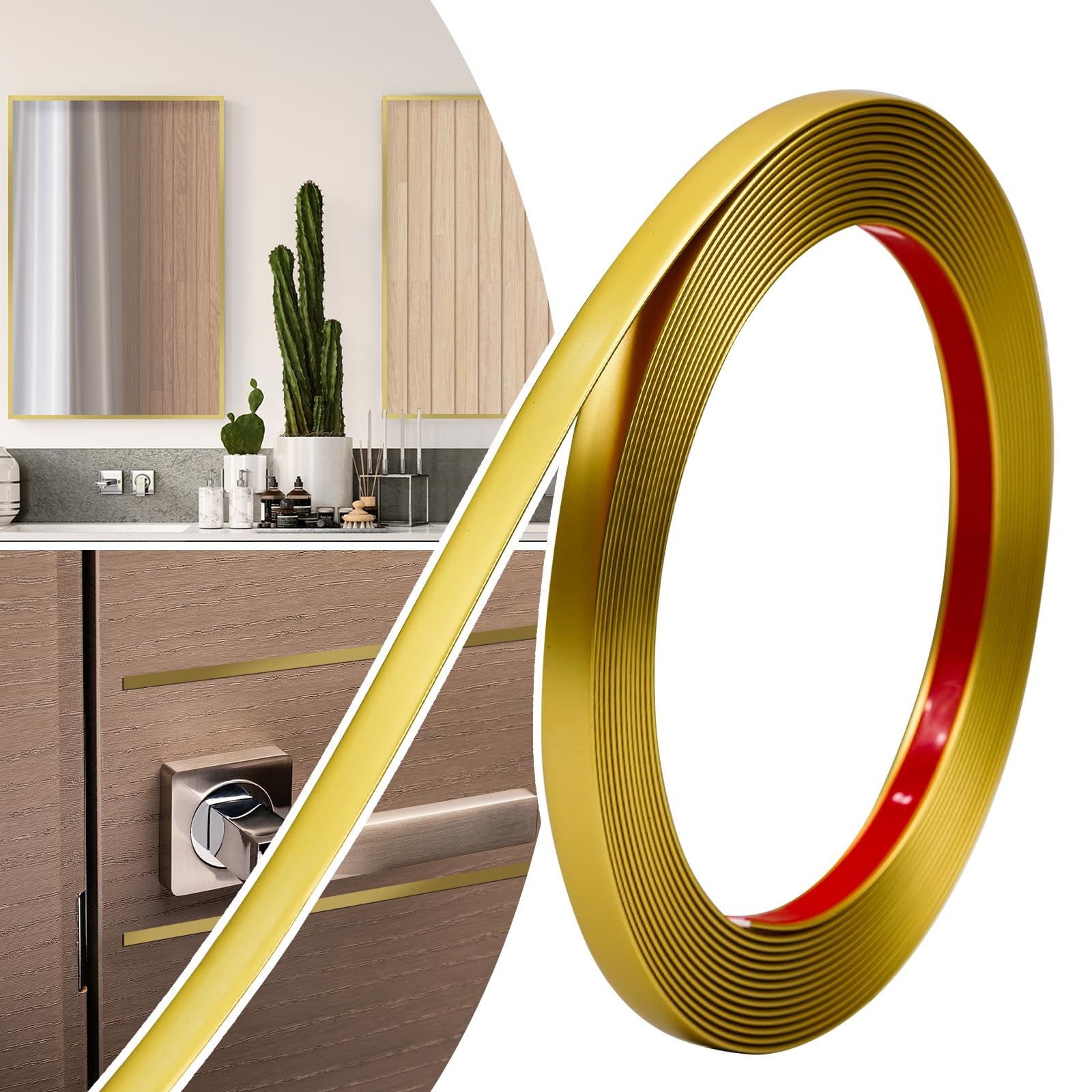 6M Peel and Stick Trim, Gold Waterproof Molding Trim for Walls Edges, Borders, Window Frames, Backsplash Tiles, Flexible and Self Adhesive Trim,10MM