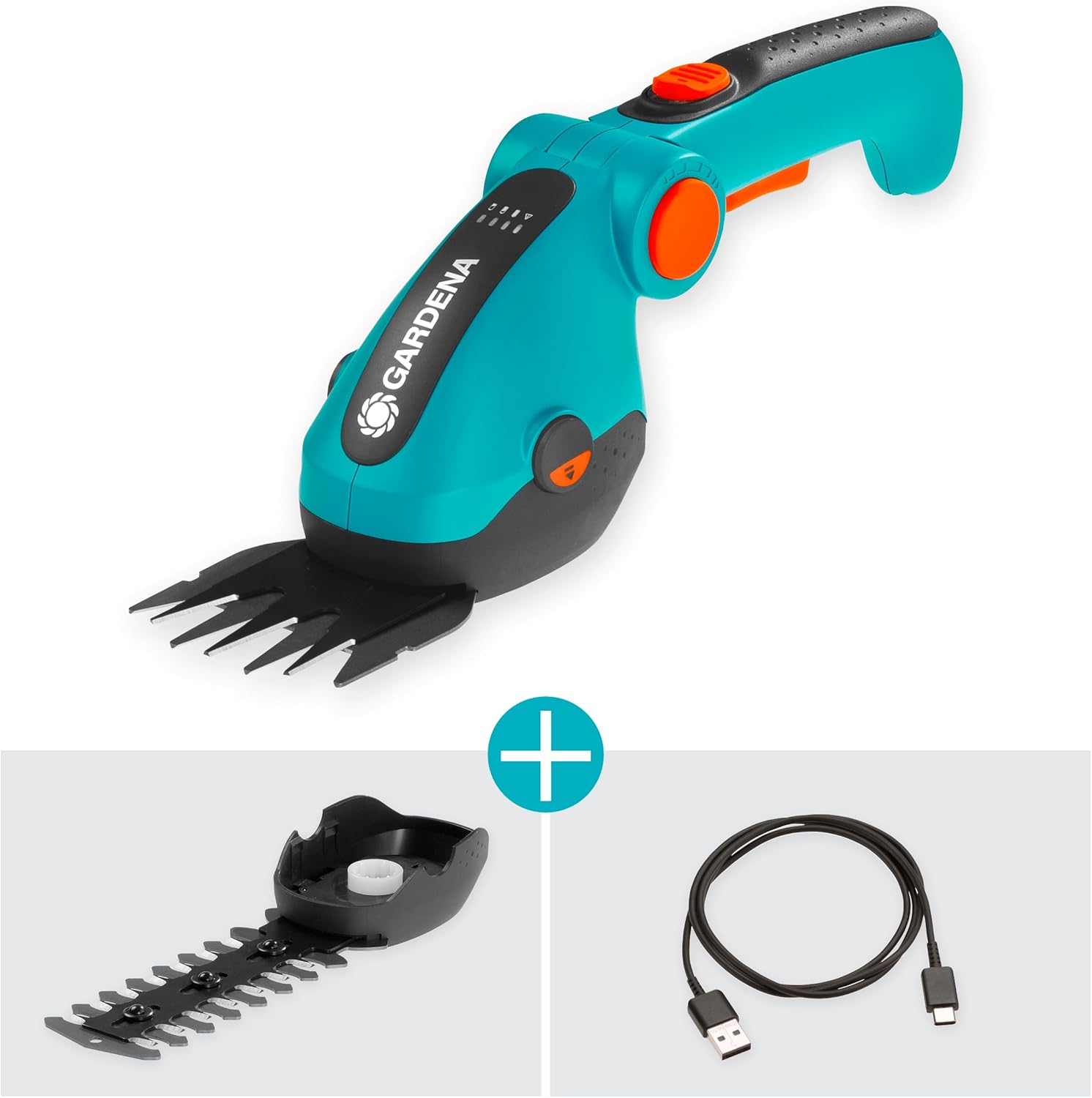 Gardena Set Forbici a Batteria per Erba e siepi ComfortCut Li: Forbici per Prato e per siepi, Impugnatura Comoda inclinabile con indicatore a LED, Cambio Lama Senza Utensili (9888-20)