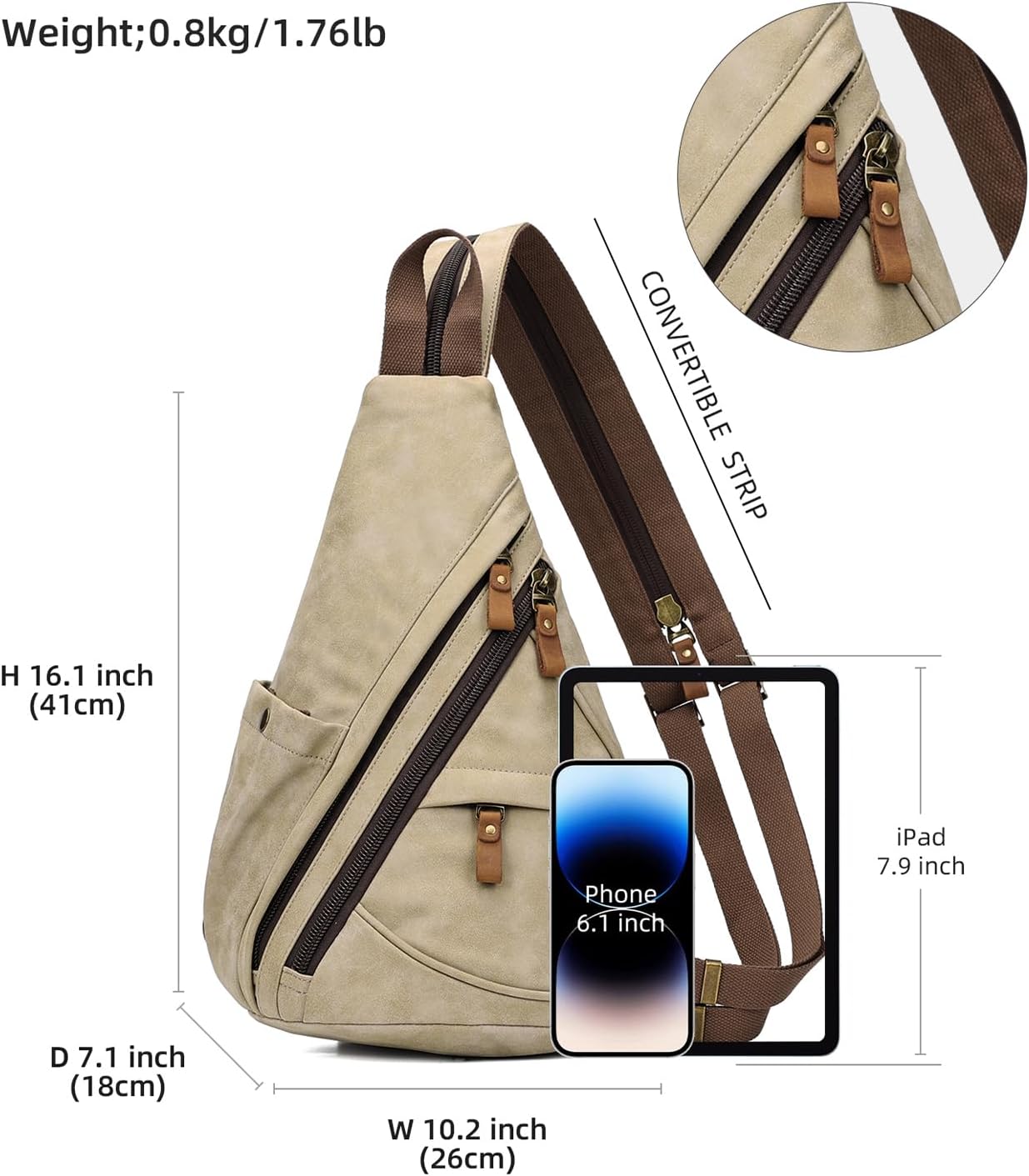 KL928 PU Leather Sling Bag - Small Crossbody Backpack Shoulder Casual Daypack Rucksack for Men Women - Image 2