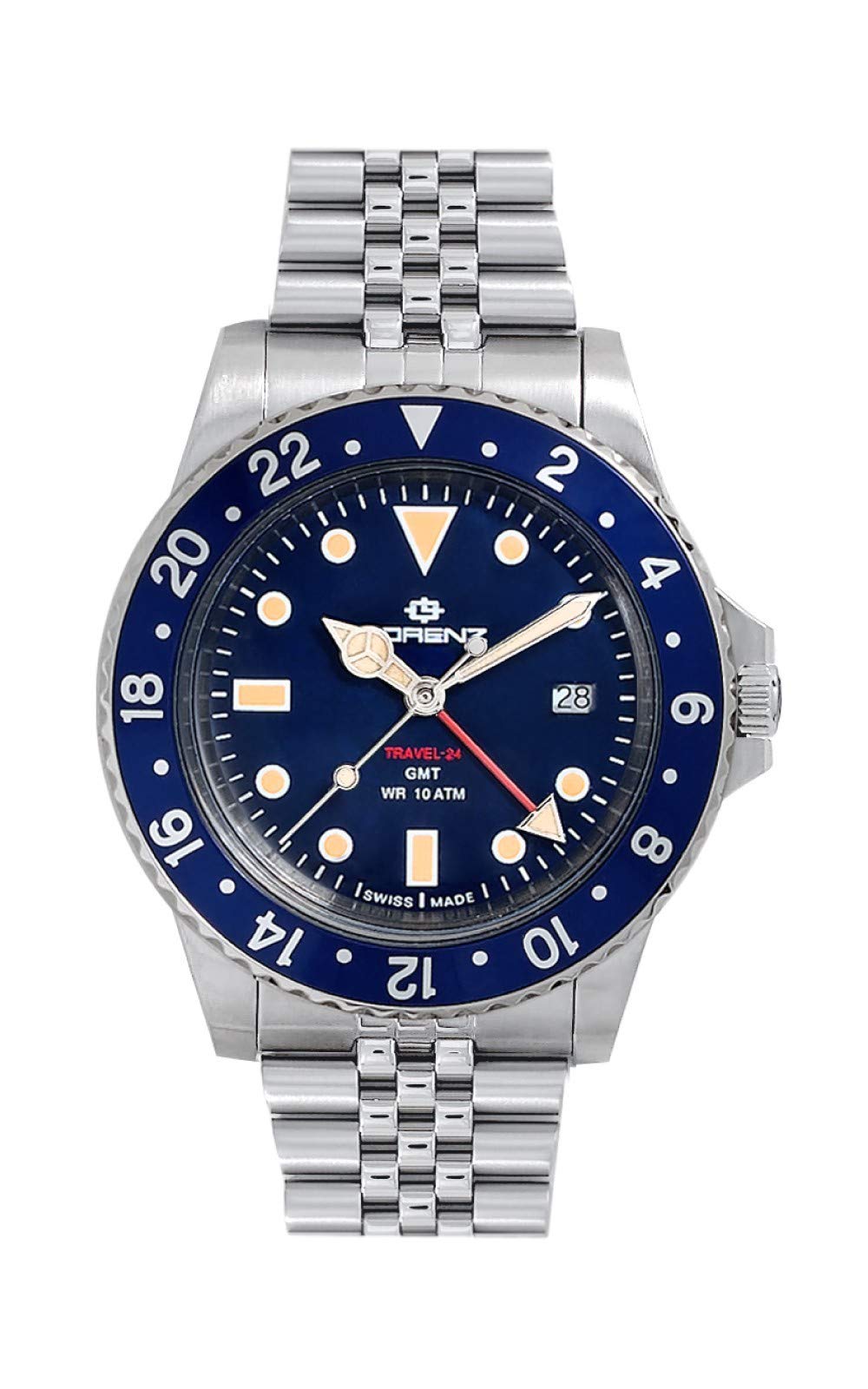 Lorenz Travel-24 LZ 090001BB Orologio da uomo con movimento al quarzo GMT Swiss Made con cinturino in acciaio insossidabile