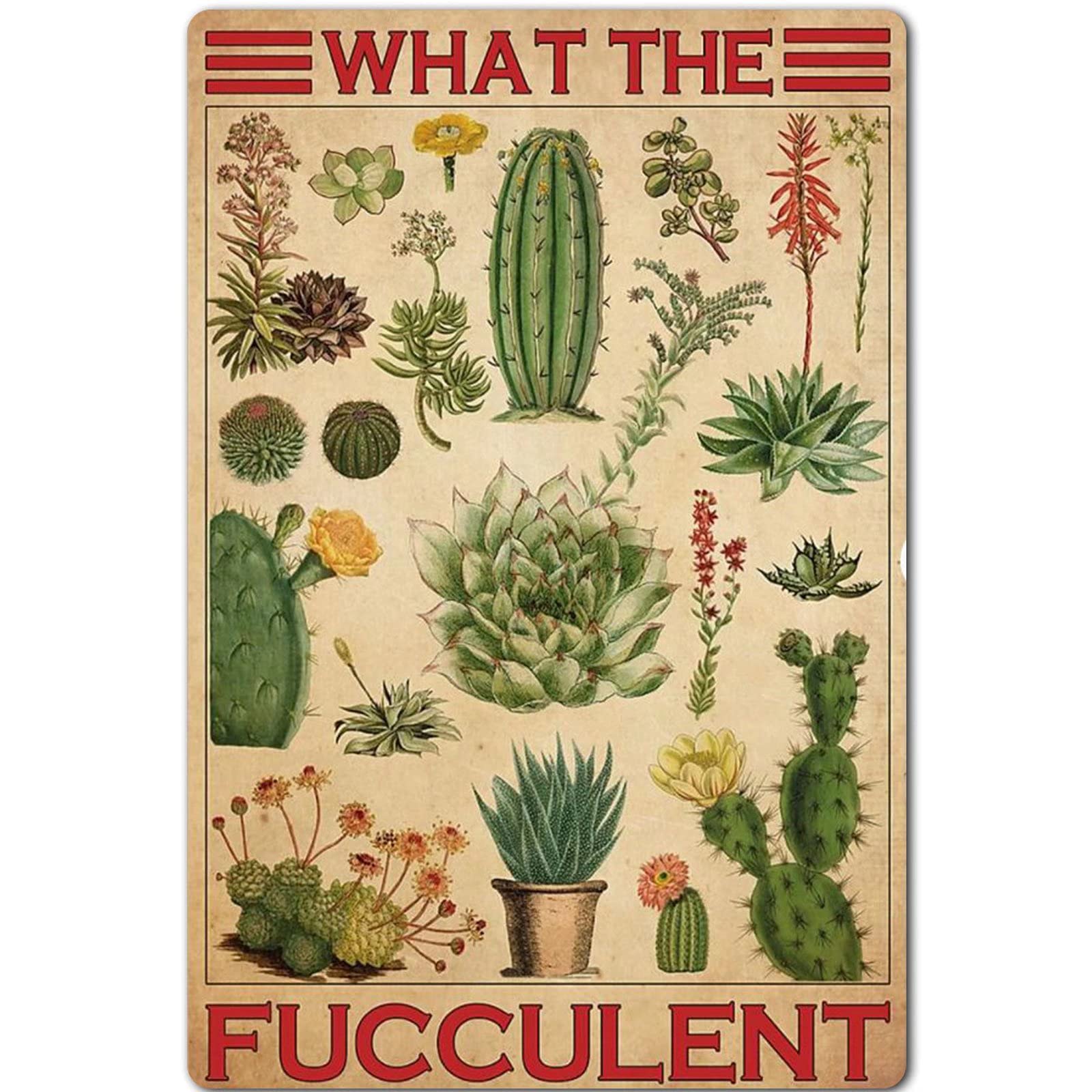 peiyeety Succulents Posters What The Fucculent Metal Signs Room Decor Club Wall Decor Retro Garden Printing Plaque es 8"x12"