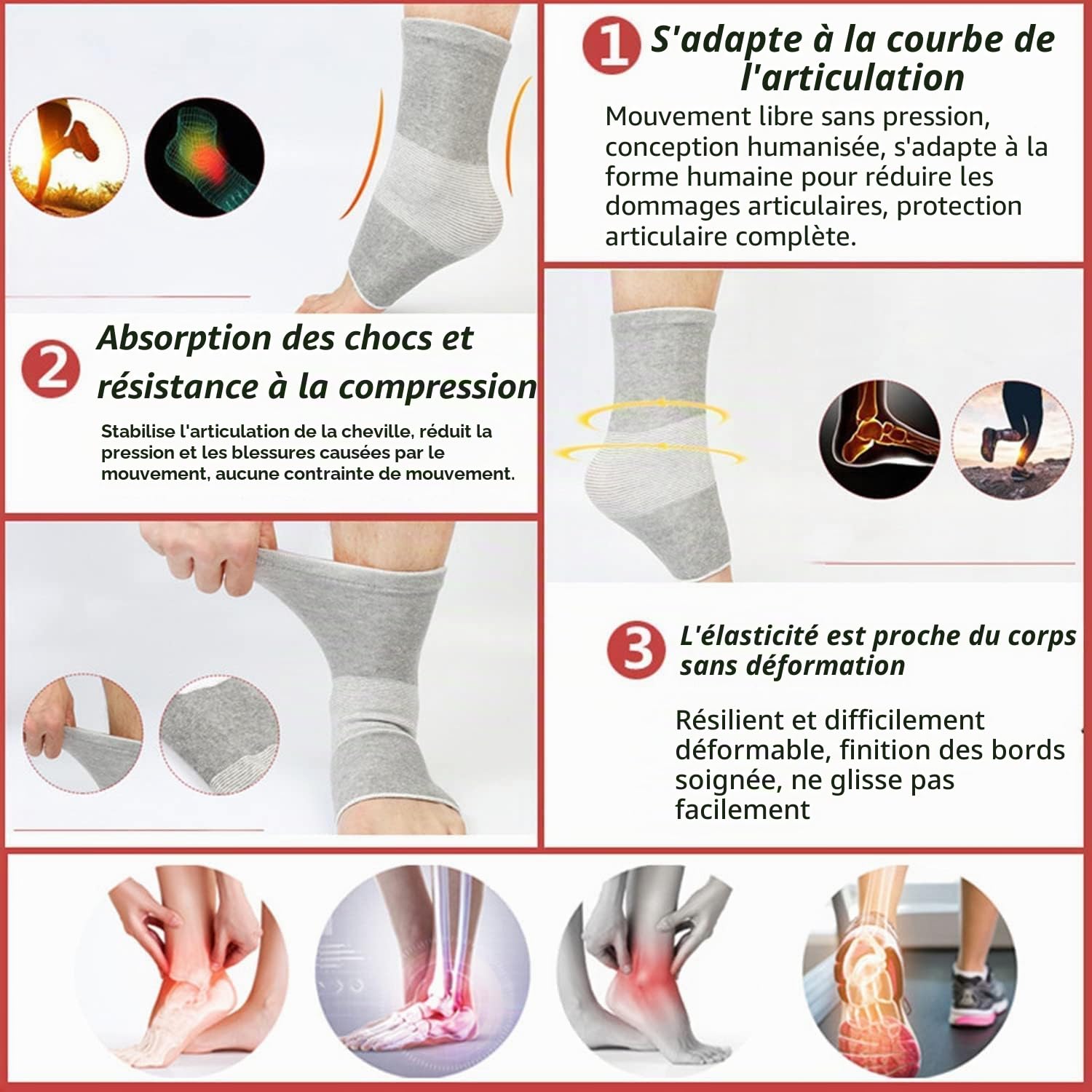 Lot de 3 paires de chaussettes de compression en bambou, anti-fatigue, anti-neuropathie au moment du coucher, gonflement de la cheville, pour soulager la douleur de l'arthrite
