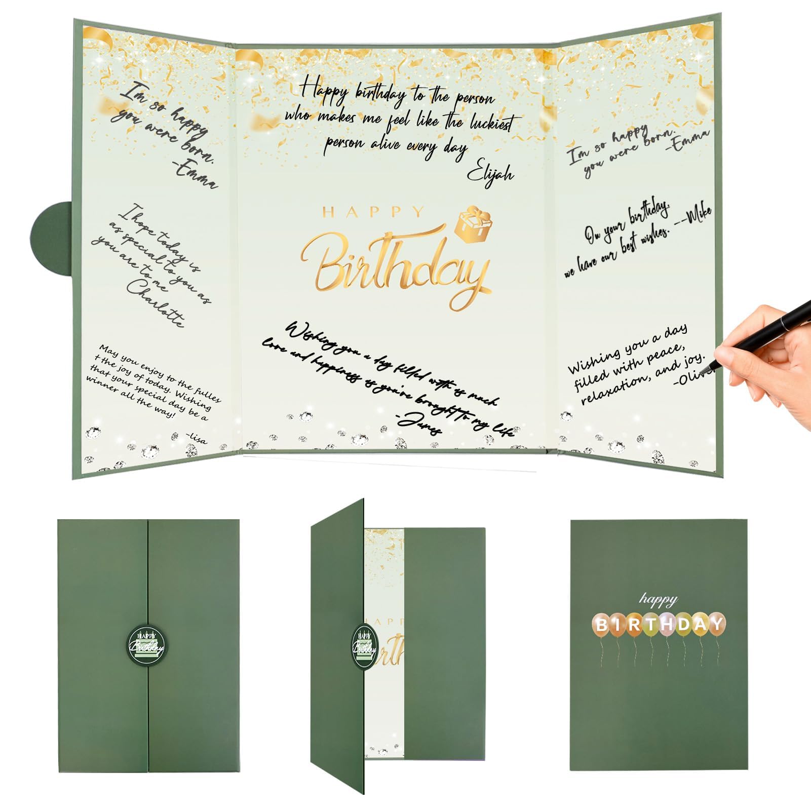 Crenics Green and Gold Birthday Guest Sign in Book Alternative 18" x 12"