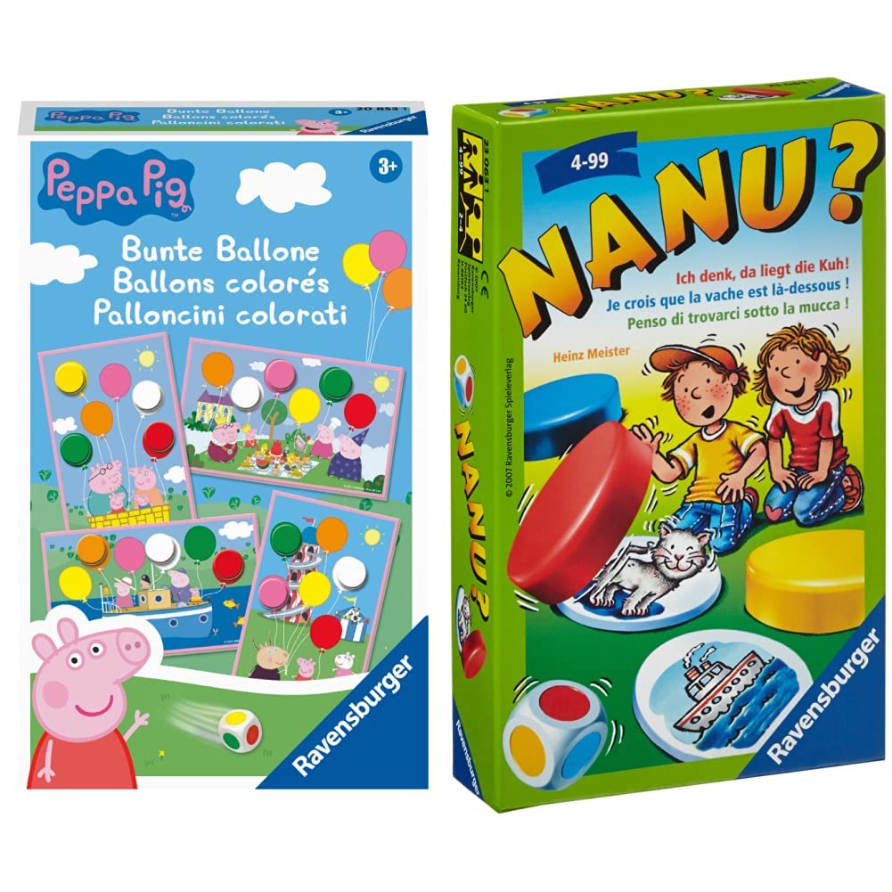 Ravensburger Mitbringspiel 20853 Peppa Pig Bunte Ballone Lustiges Farbwürfelspiel für Kinder ab 3 Jahren & 23063 - Nanu? Mitbringspiel für 2-4 Spieler, Merkspiel ab 4 Jahren