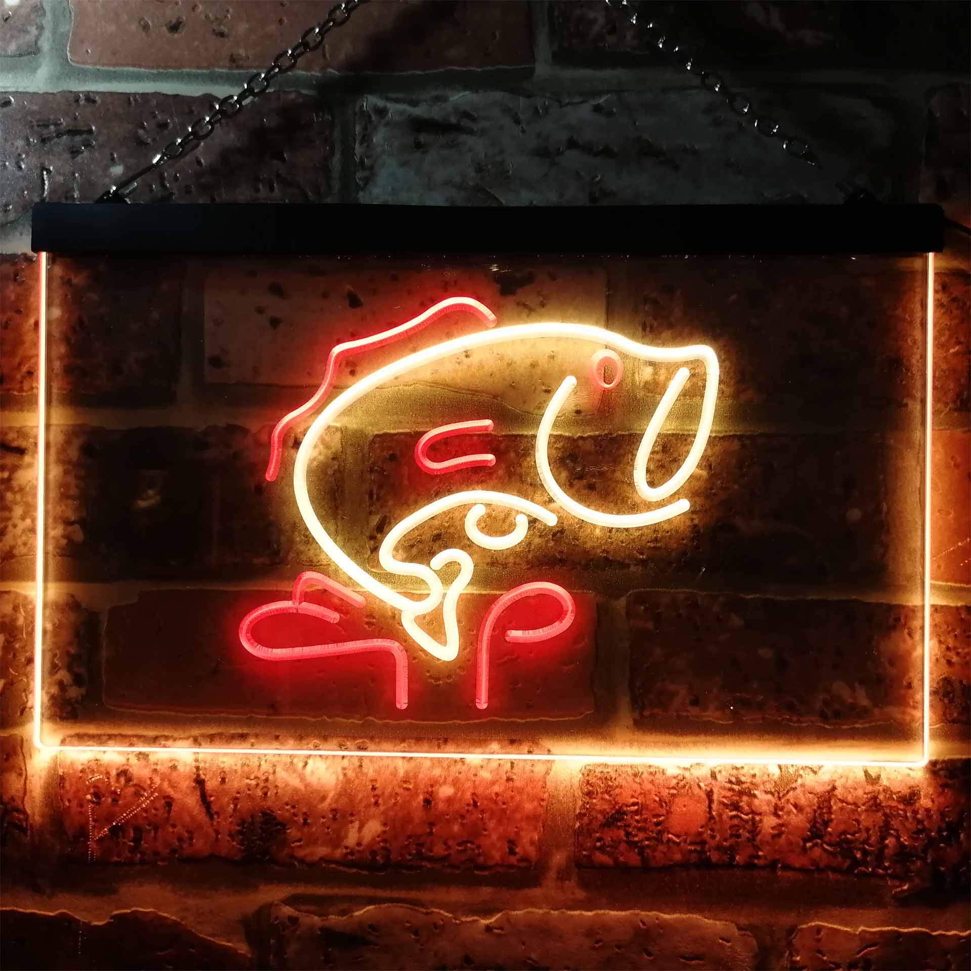 ADVPRO Large Mouth Bass Fish Cabin Illuminated Dual Color LED Enseigne Lumineuse Neon Sign Rouge et Jaune 600 x 400mm st6s64-i0795-ry