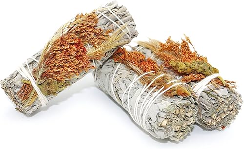 Miniatura 3 de Soul Sticks Paquete de 3 barras de salvia blanca floral con flores para limpiar el hogar, meditación, yoga, curación y manchas, California de origen