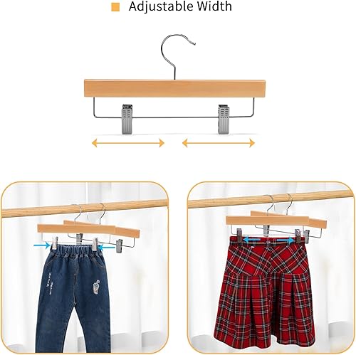 Miniatura 4 de Nature Smile Perchas para pantalones de madera maciza para niños, faldas de madera para bebés, parte inferior para pantalones, perchas de 11.8