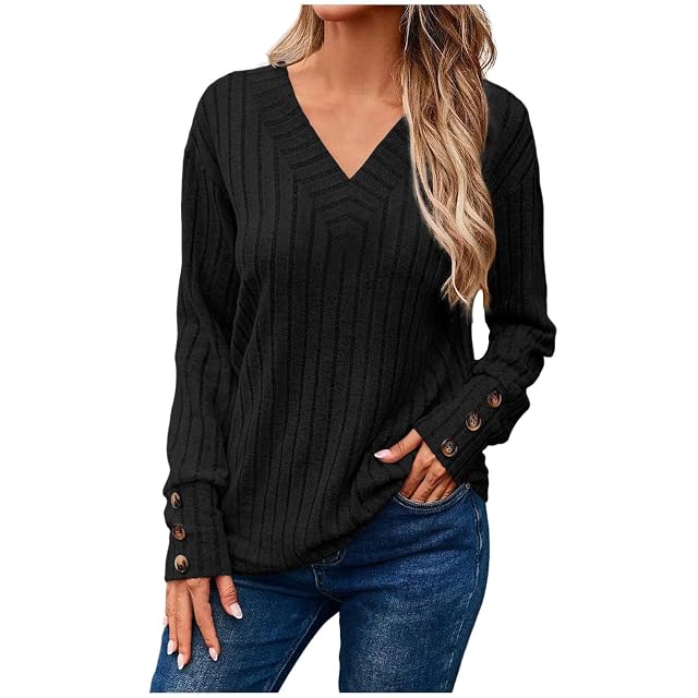 Oversized Sweaters for Women Trendy Dressy Casual Cozy Fall Long Sleeve V Neck Knit Loose Lightweight Pullover Tops