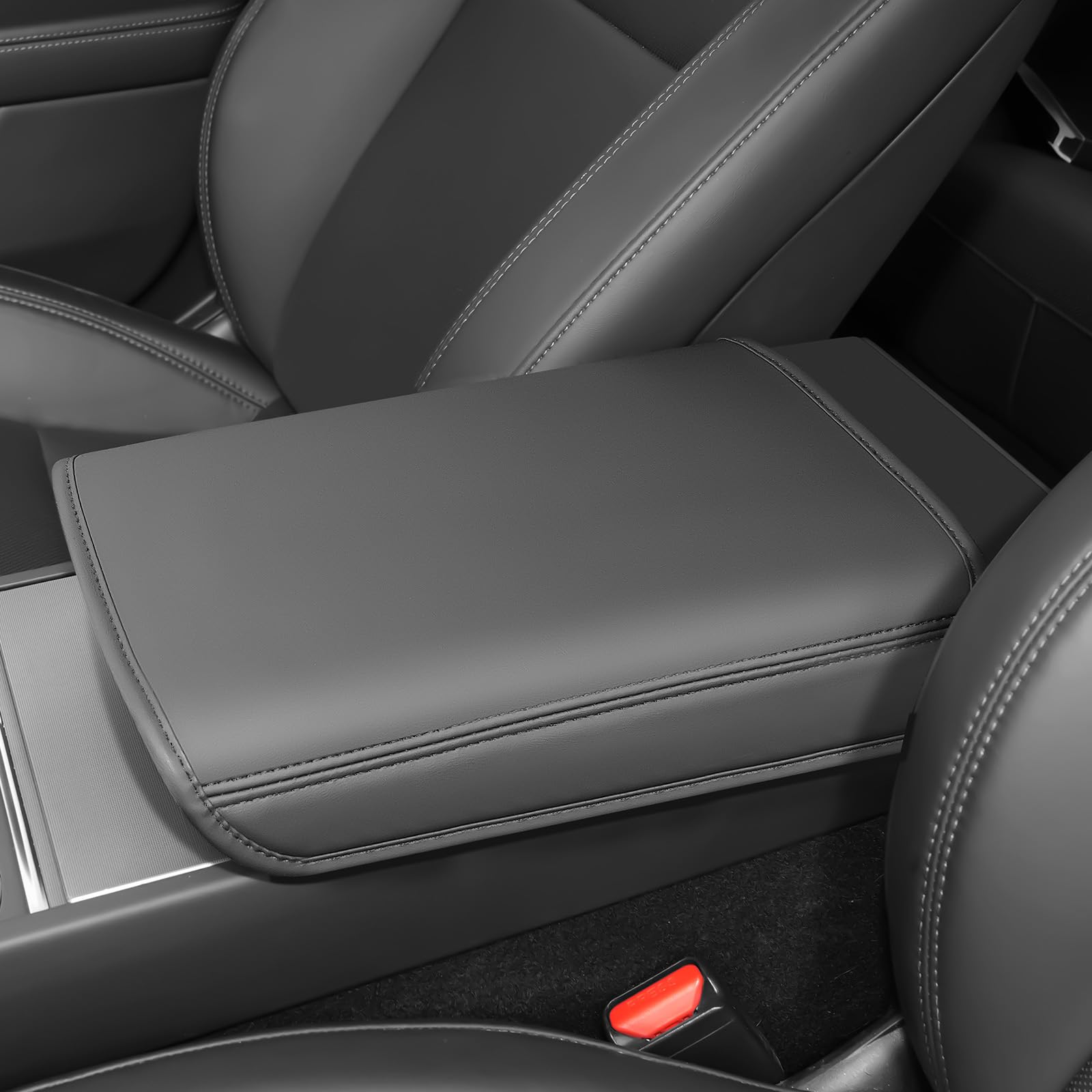 Center Console Armrest Cover for Tesla Model Y 2020-2025 & Model 3 2017-2023 | Leather Armrest Cover, Tesla Model 3 Accessories, Tesla Model Y Accessories, Armrest cover for Tesla, Black-image-10