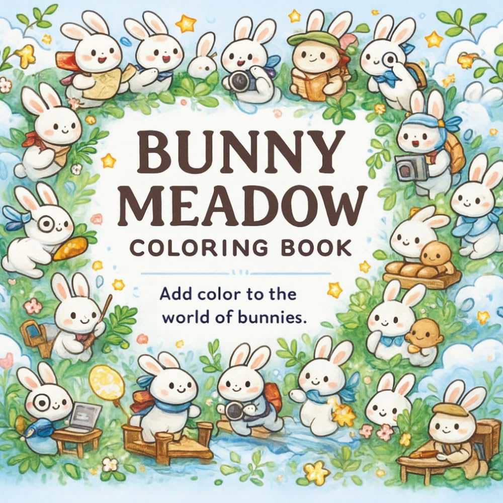 Bunny Meadow Coloring Book: A Cute & Wholesome Bunny Coloring Adventure for Kids Ages 4–8 | 8.5x8.5 inch Book, 30 Adorable Rabbit Scenes for Creativity, Relaxation & Fun