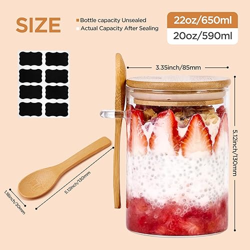 Miniatura 2 de Spreccio Tarros de vidrio con tapas y cucharas, juego de 6, tarros de vidrio herméticos grandes para especias de 22 onzas, perfectos para café, té,