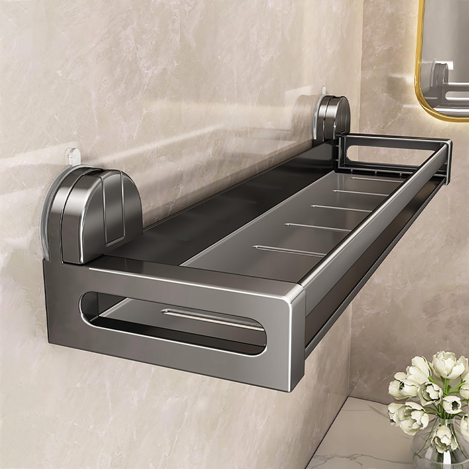 HTLTGBAM Rustproof Waterproof Shower Caddy Wall-Mounted Shower Shelf with Removable Suction Cup Drainage Holes 30cm 11 8in