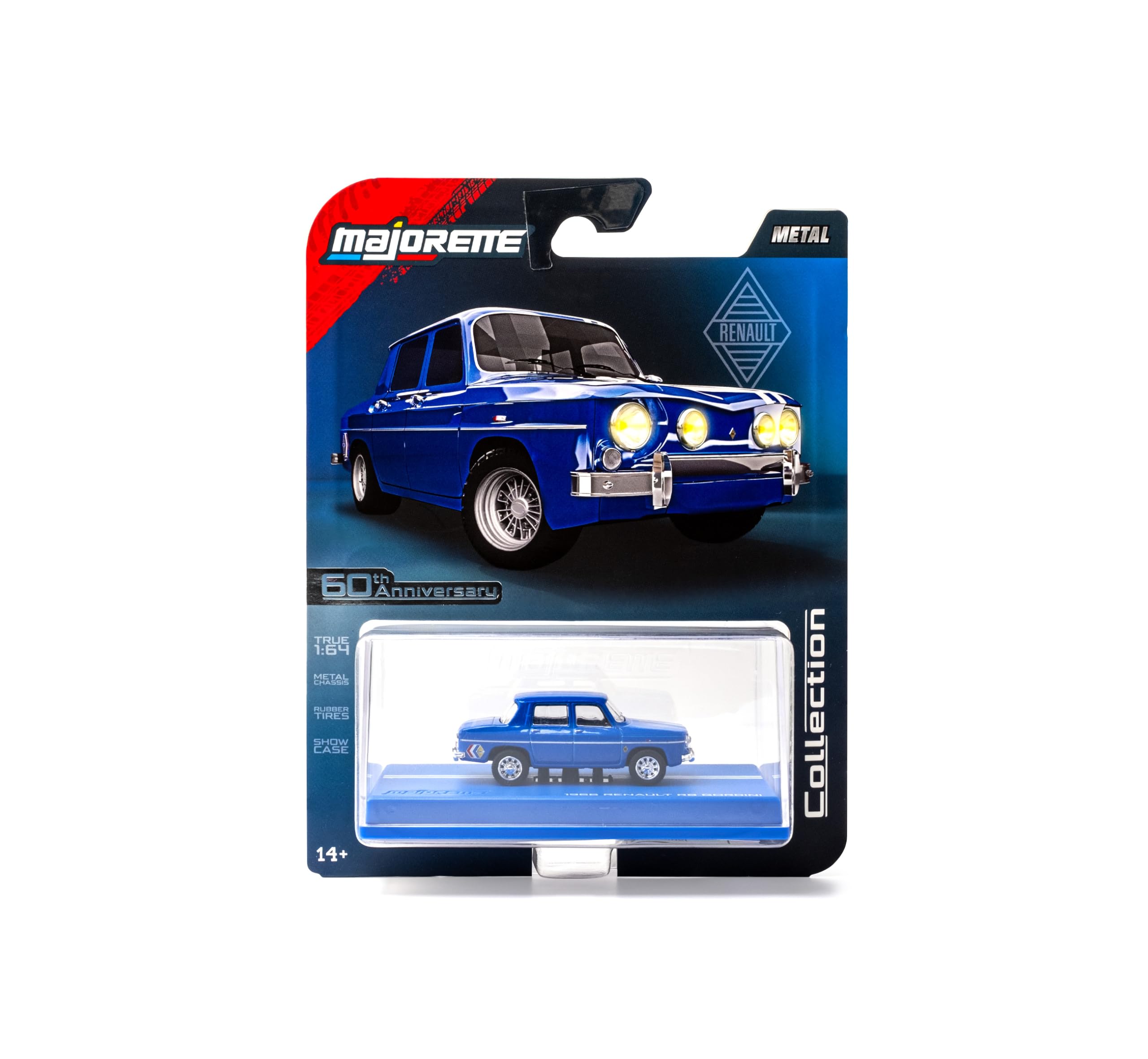 Majorette Auto Collection 1966 Renault R8 Gordini – samochód kolekcjonerski z metalową obudową, gumowymi oponami i case, szczegółowy model samochodu w skali 1:64, niebieski, dla kolekcjonerów i dzieci