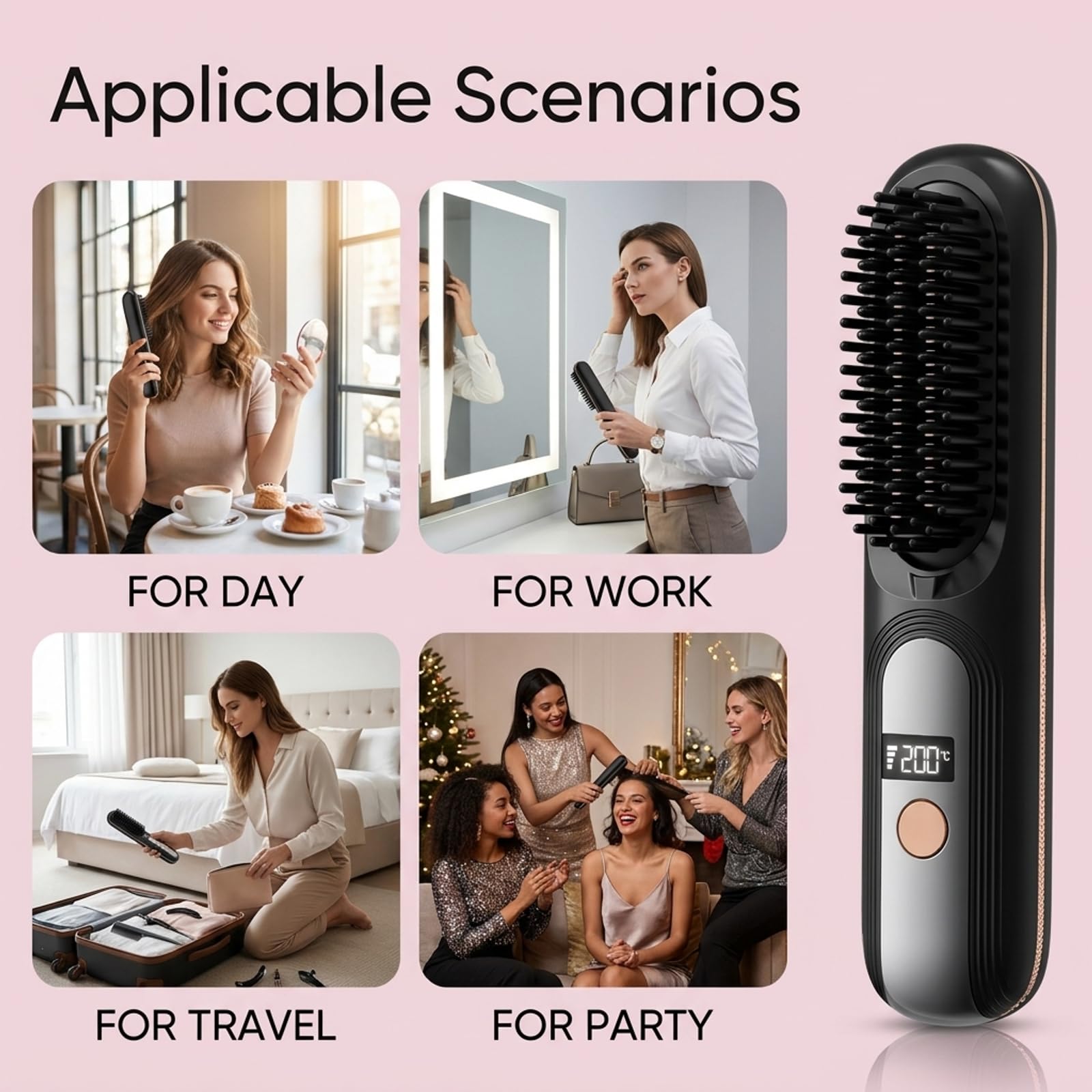 Spazzola Lisciante per Capelli Spazzola Lisciante Senza Fili Pettine per Riscaldamento Elettrico Riscaldamento Rapido 4 Livelli di Temperatura con Display a LED, per Viaggi e Uso Domestico