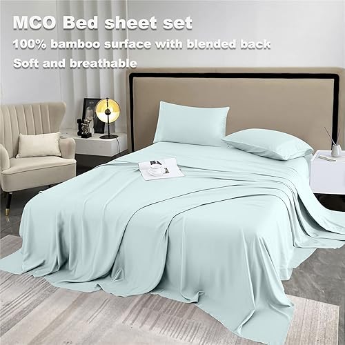 Miniatura 7 de MCO Bedding Queen Bed Sheets Set - Rayon Derived from Bamboo Sheets - Cooling Breathable Bedding Set with 16" Deep Pocket (4 Pieces, Queen, Sky Blue)
