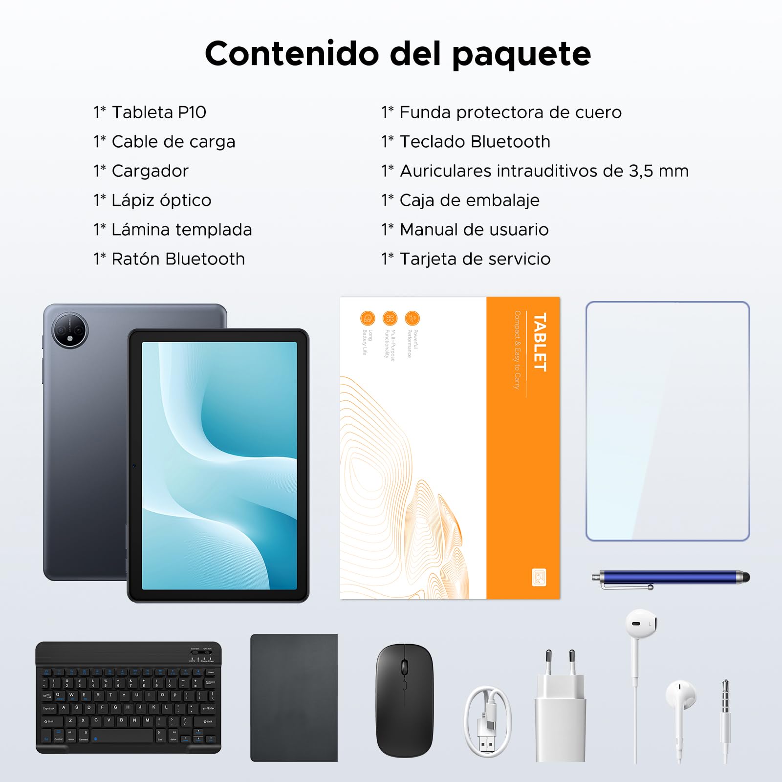 P10 Tablet Android 16, Tablet 10 Pulgadas 48GB RAM+128GB ROM/2TB TF, Tableta con Teclado y Lapiz, 90Hz Screen, 7000mAh, Gemini AI, 5G WiFi, Face ID, 5W OTG, OTG, GPS, 3.5mm, Widevine L1, Gris