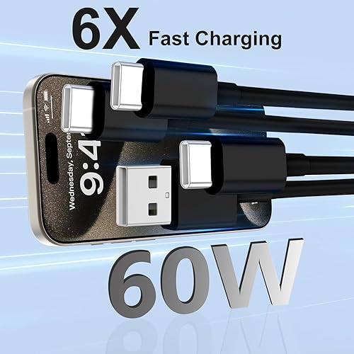 Vista 19 de Carplay - Cable de carga USB C para iPhone 16 15 Pro Max, paquete de 4 [3/3/6/6 pies] 60 W USB C a USB C cable y USB A a USBC cable de carga rápida