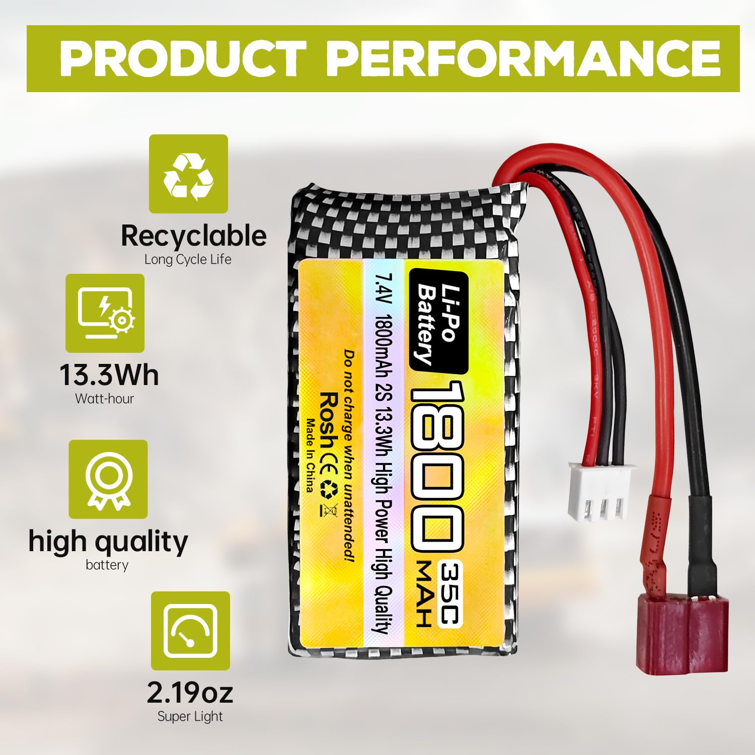 Batería De Litio De 7.4V 35C 1800mah Con Cable De Carga Para WLTYOS K929 B A959 B 12401 12402 12403 12404 12423 12428 144001 118 114 112 Control
