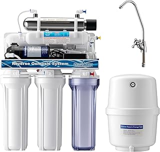 Naturewater 6 Stufen Umkehrosmose 180 L/Tag, RO Omsoseanlage mit UV Klärer und Druckerhöhungspumpe für sauberes Trinkwasser