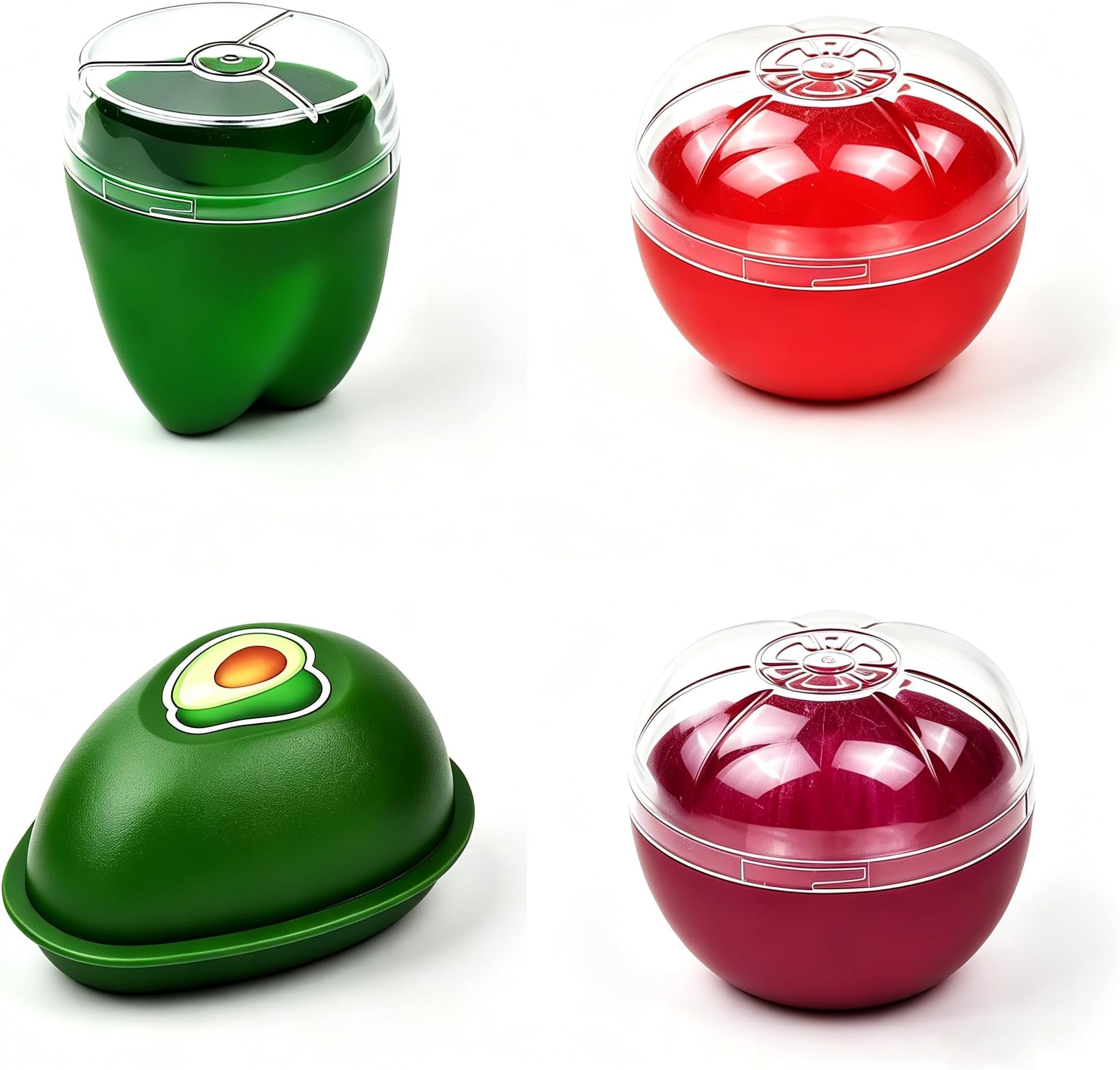 4 Pieces Fruit and Vegetable Storage Containers for Fridge, Onion Holder Storage Avocado Green Pepper Tomato and Onion Keeper/Saver/Holder, Makes Food Stays Fresh Longer