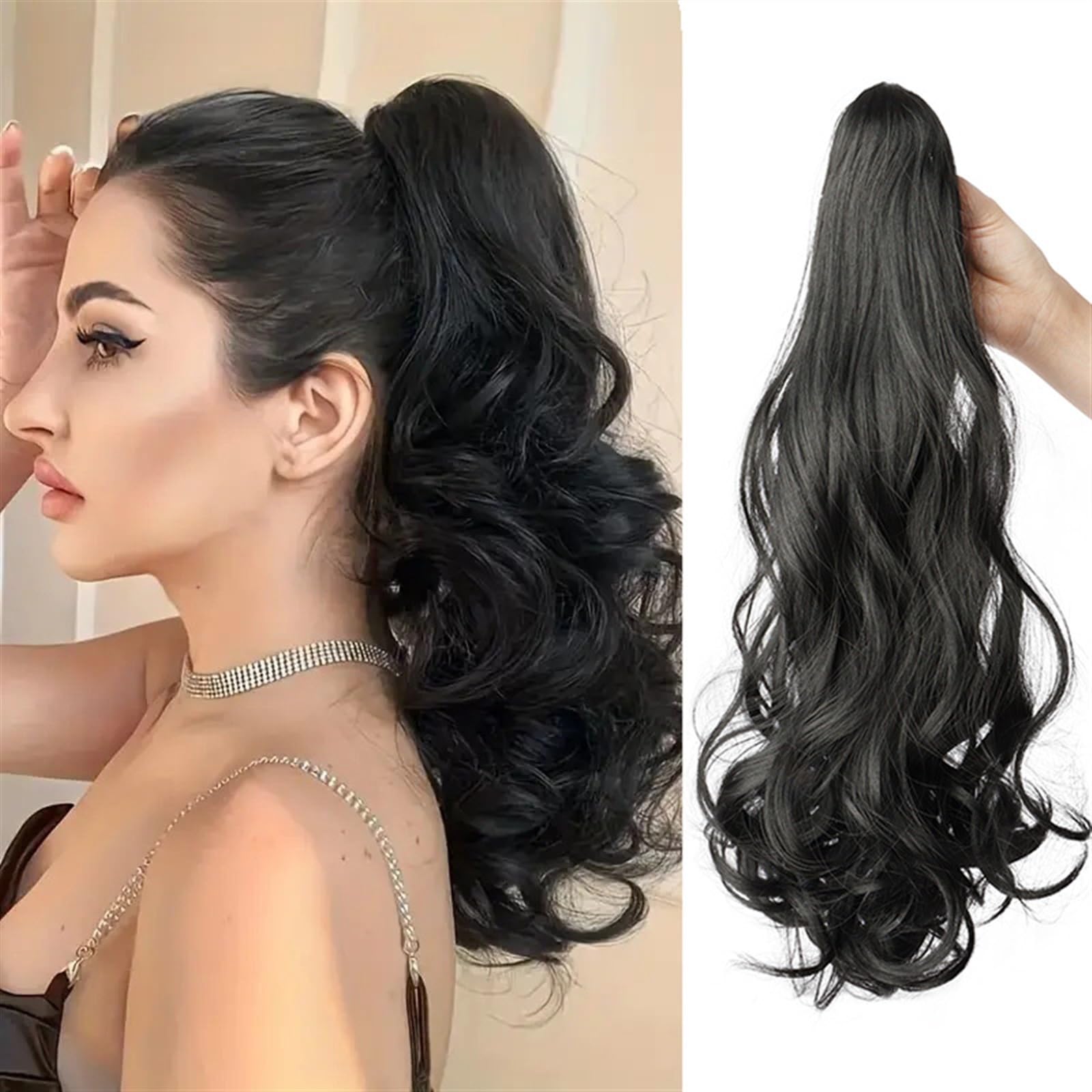 Cola de Caballo Clip de garra de cola de caballo rizado largo sintético en extensión de cabello de cola de caballo for mujeres estilo diario sin esfuerzo de 20 pulgadas Chica Postizos de Pelo(30)