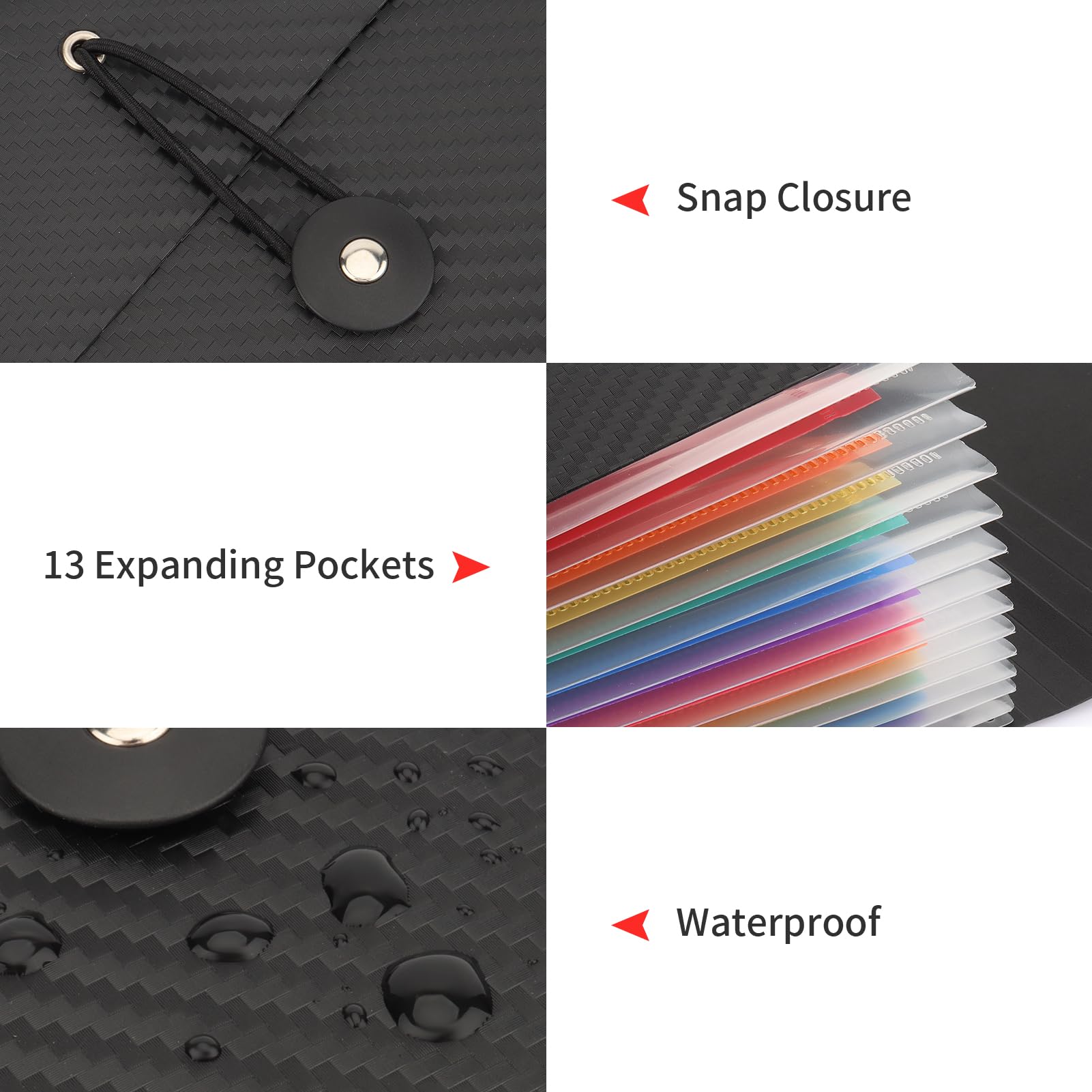 Uquelic Cartella Portadocumenti Espandibile A4 File Organzier in Plastica con 13 Scomparti, Cartelline Portadocumenti con Coperchio (Twill nero)