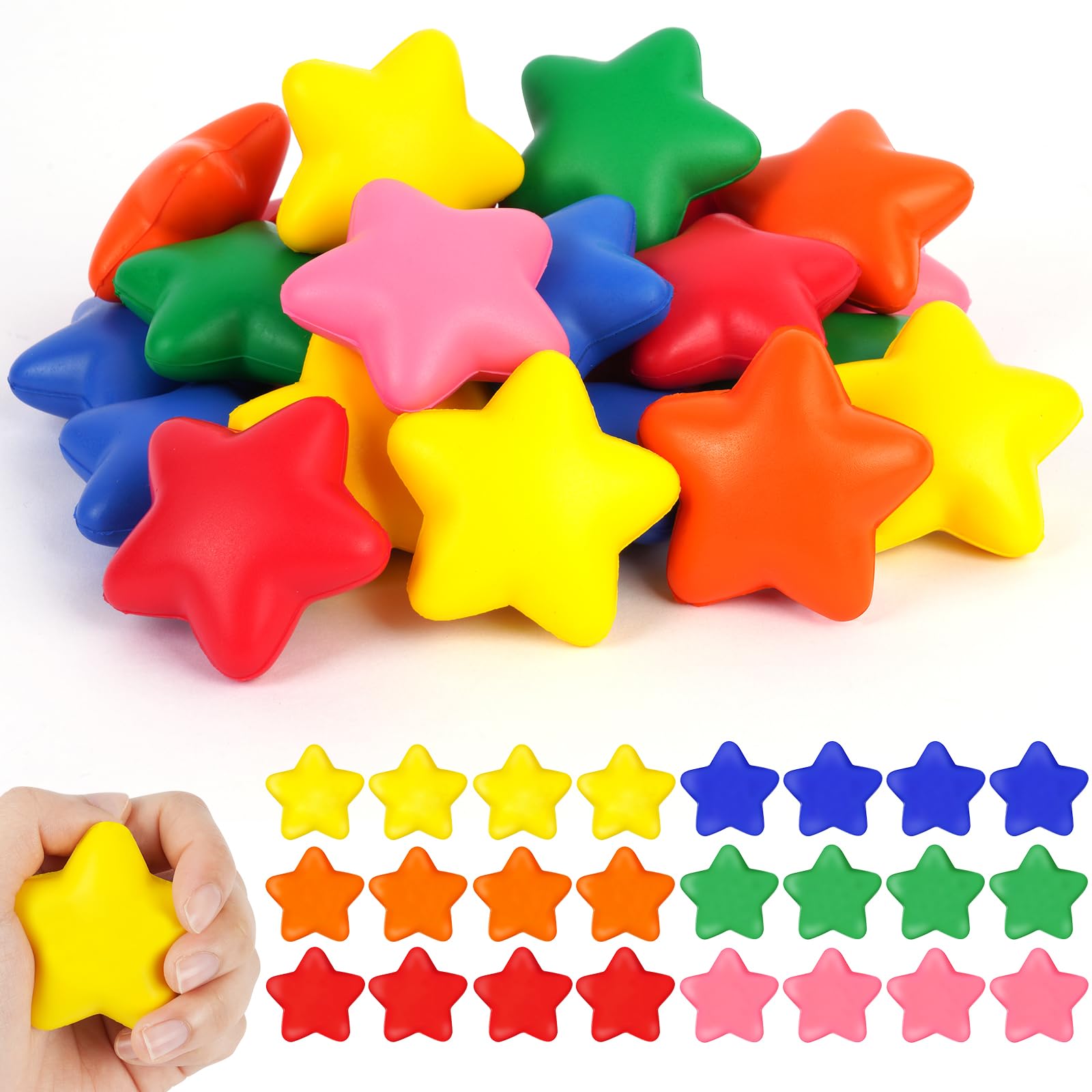 Ainiv Star Funny Face Stress Balls, 24 PCS Anti-Stress Balls for Adults, Mini Fun Star Shape Sensory Stress Ball for Kids and Adults, Hand Exercise Stress Relief Balls Toys for Anxiety Stress Relief