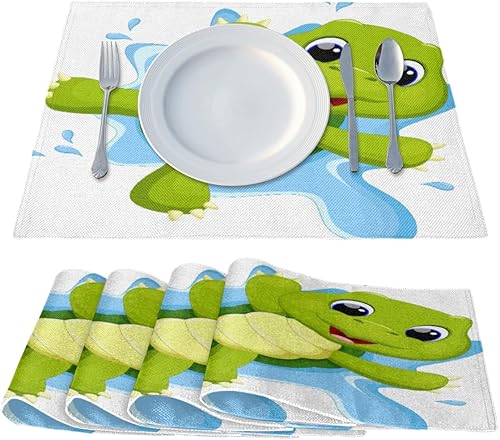 Miniatura 2 de Juego de 4 manteles individuales con diseño de tortuga, lavables, resistentes al calor, para cocina, comedor, interior y exterior, 18 x 12 pulgadas