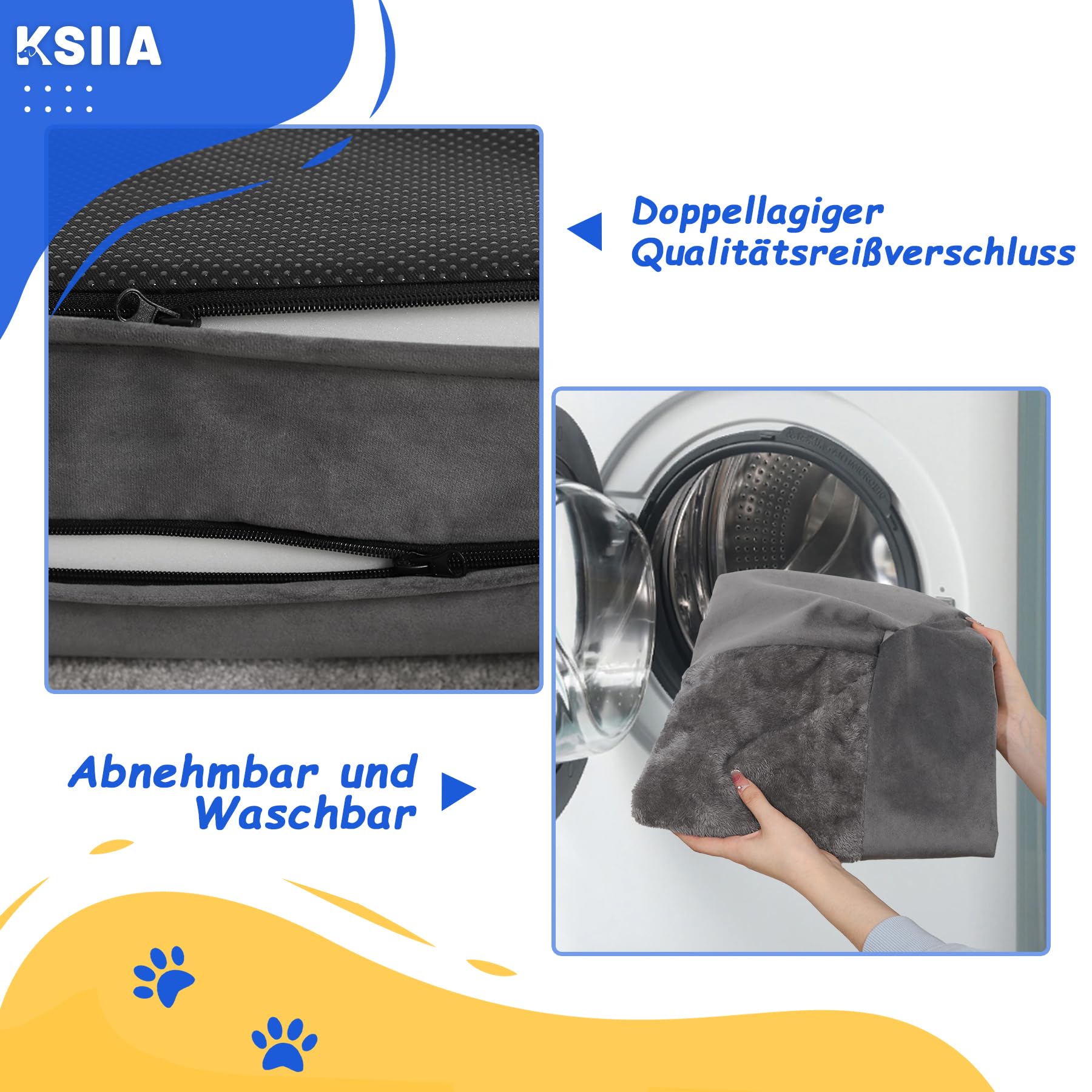 KSIIA Orthopädisches Hundebett Grosse Hunde XL Hundekorb, Grau 105x70x18cm