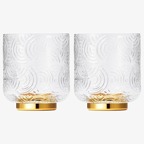 Miniatura 10 de Khen Gatsby Highball - Juego de 2 vasos para beber de cristal vintage de cóctel Art Deco chapados en oro para agua, jugo, whisky, arco curvado,