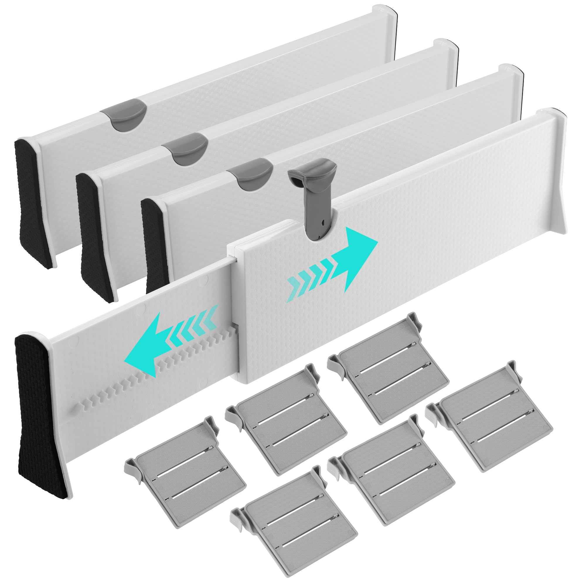 4er Pack schubladentrenner verstellbar,verstellbare Länge 37,5–54 cm, Höhe 10 cm,6 Trennwände, Schubladenteiler geeignet für eine Vielzahl von Schubladen Trenner wie Frisiertisch, Schlafzimmer. (weiß)