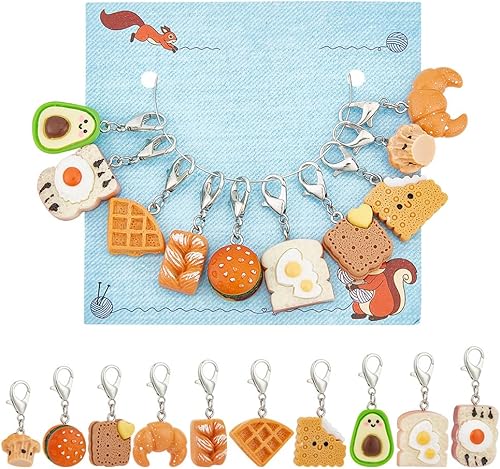 NBEADS 10 marcadores de punto de pan, resina para pastelería, ganchillo, aguacate, colgante de puntada, dijes de puntada, marcador de punto de