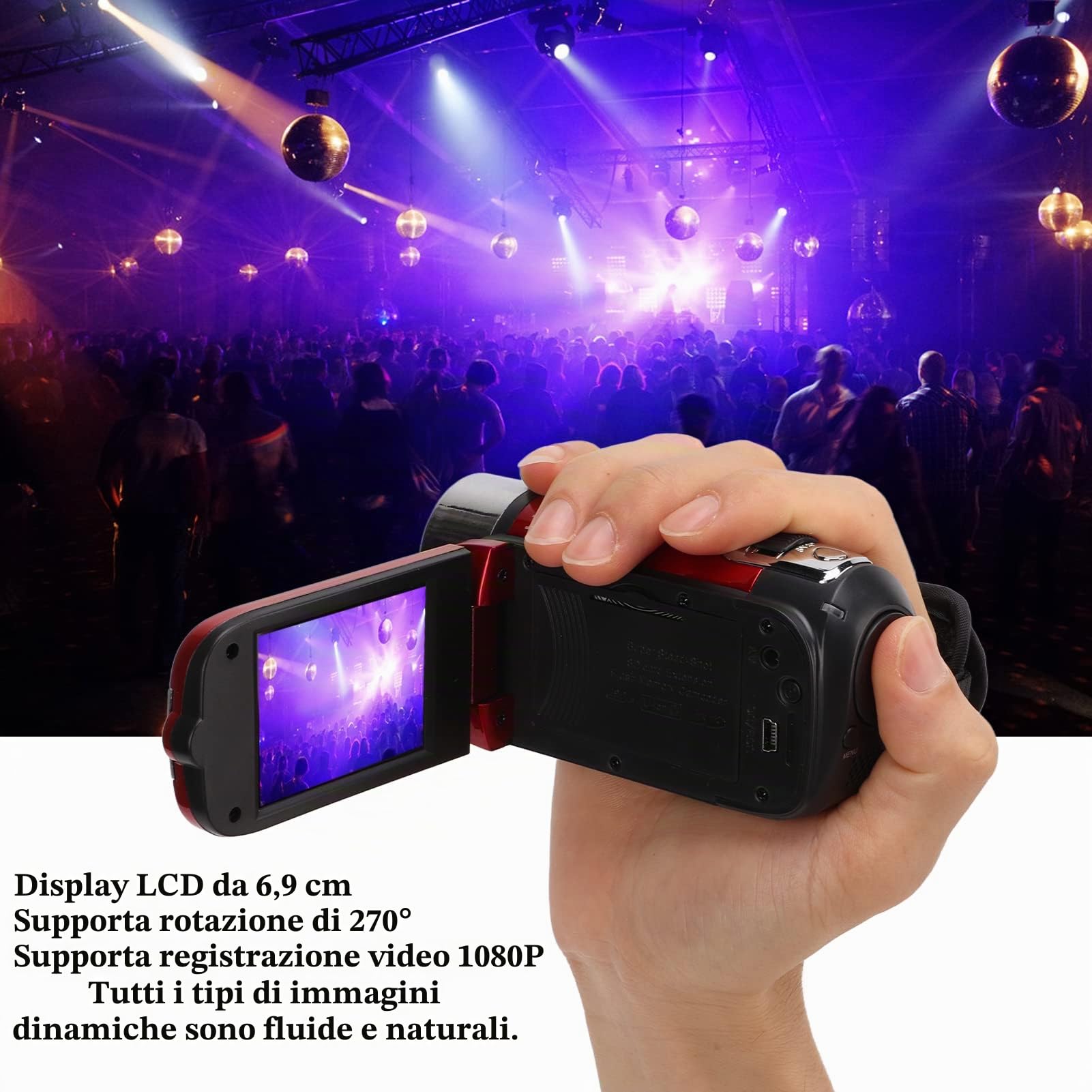 Greensen Videocamera Full HD 1080P 48MP 4K 2,7 Videocamera con schermo rotante a 270 gradi con interfaccia USB per registrare video (rosso)