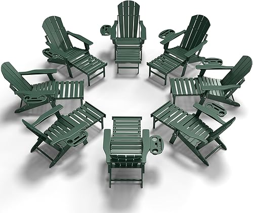 Miniatura 46 de Silla Adirondack ajustable con reposapiés retráctil, juego de 2, silla Adirondack plegable de HDPE con portavasos, silla para fogatas al aire libre
