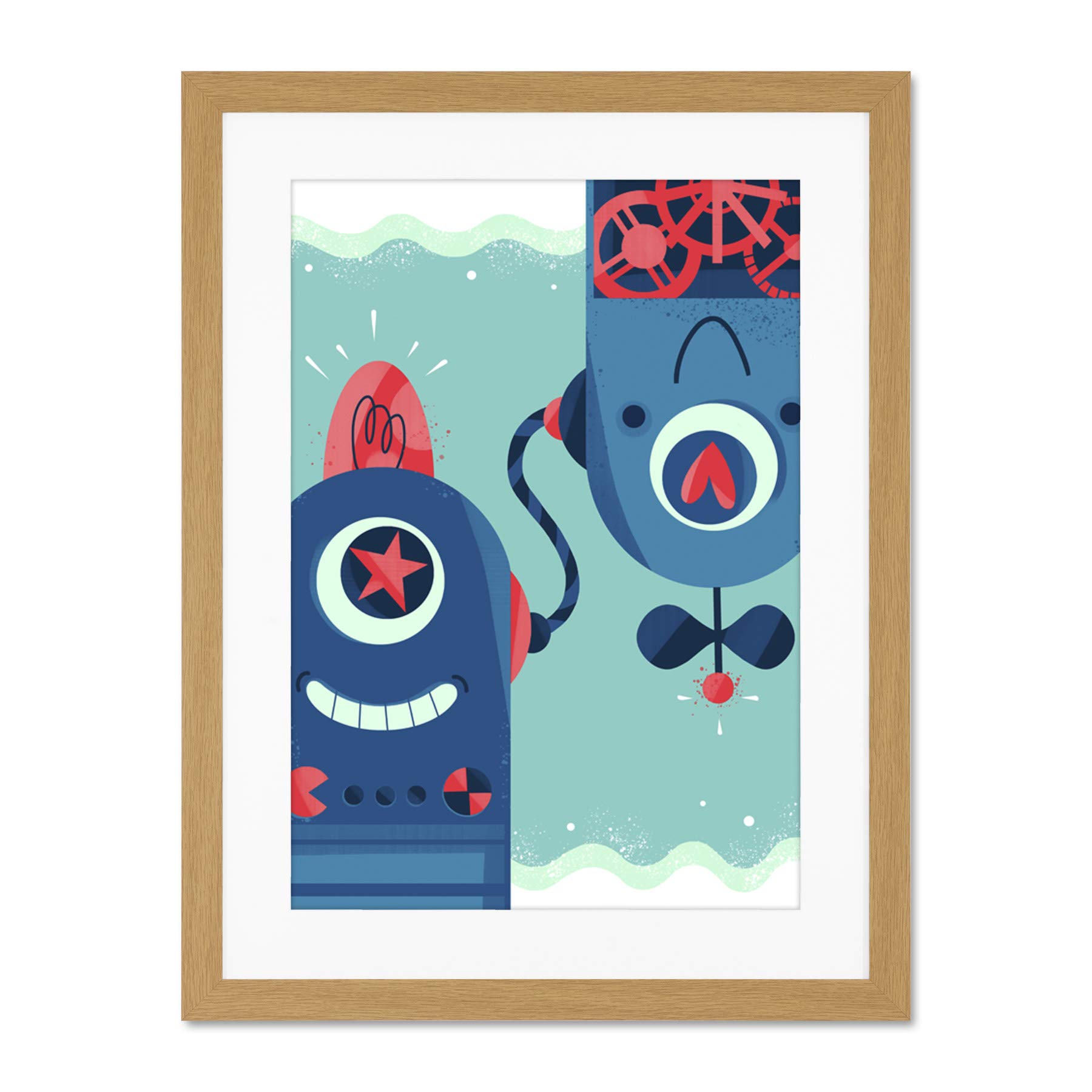 Wee Blue Coo Robot Friends Large Framed Art Print Wall Poster 18x24 inch