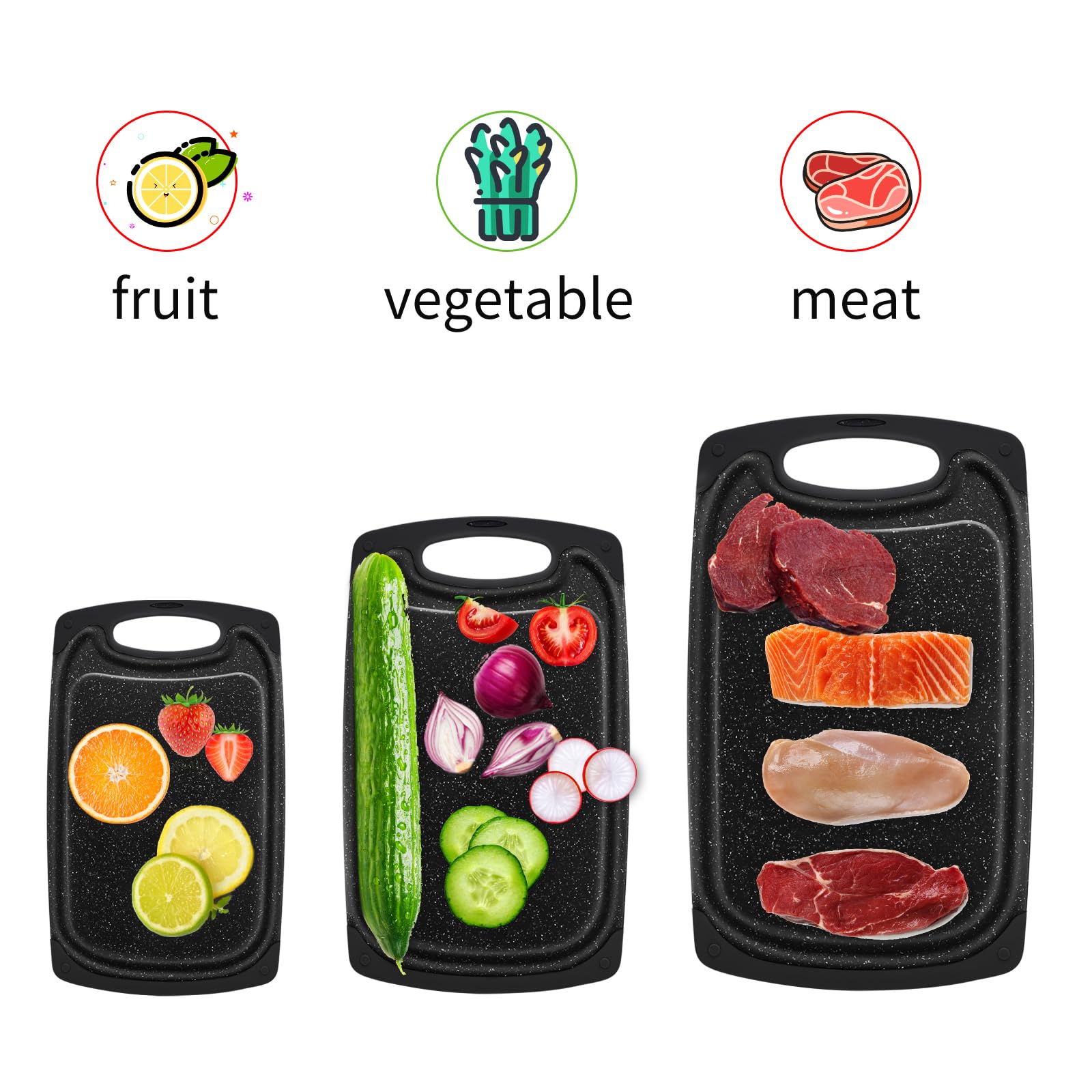 Planches à Découper Smyidel - Set De 3 Tailles - Plastique Antibactérien, Rainure De Jus - Lave-Vaisselle Safe