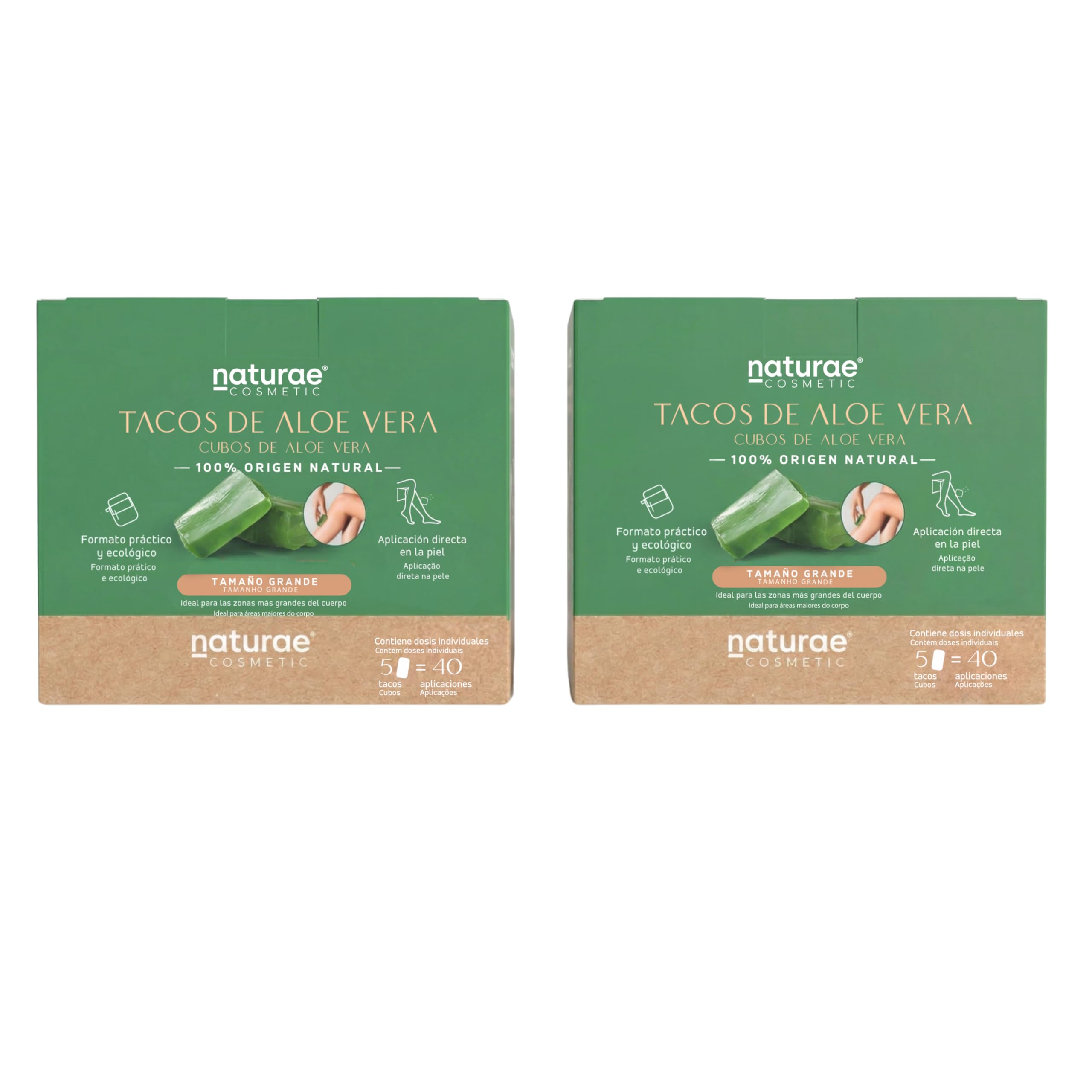 Naturae Cosmetic – Taco Grande de Aloe Vera Puro para Piernas, Espalda y Abdomen | Hidratante Post Depilación, Post Sol y Uso Diario | Fabricado en España | Pack 3 Estuches con 5 Doypacks