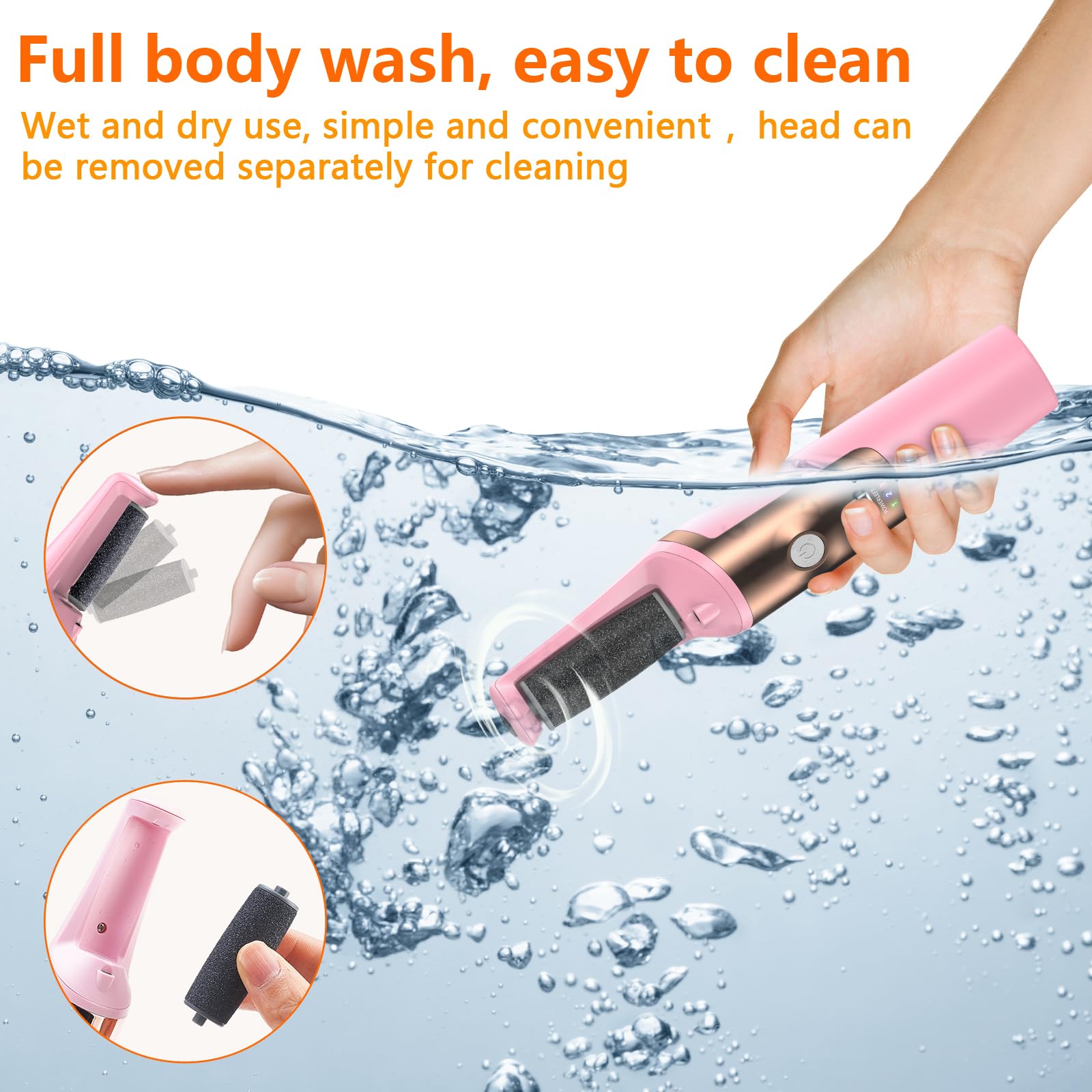 PKBD Lima Eléctrica Pies Pedicura Eléctrica Profesional, Herramientas de Cuidado de Pies y Kits de Accesorios, 3 Velocidades, Impermeable, Larga Vida de la Batería, Lijado Profesional Foot File,Rosa