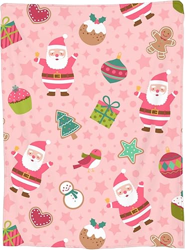 Miniatura 3 de Manta de Navidad rosa con diseño de muñeco de nieve y Papá Noel, ligera, súper suave y acogedora para sofá, cama, sala de estar, viajes, regalos de