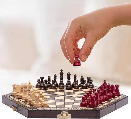 Miniatura 5 de Ajedréz de madera para tres jugadores, 11 pulgadas