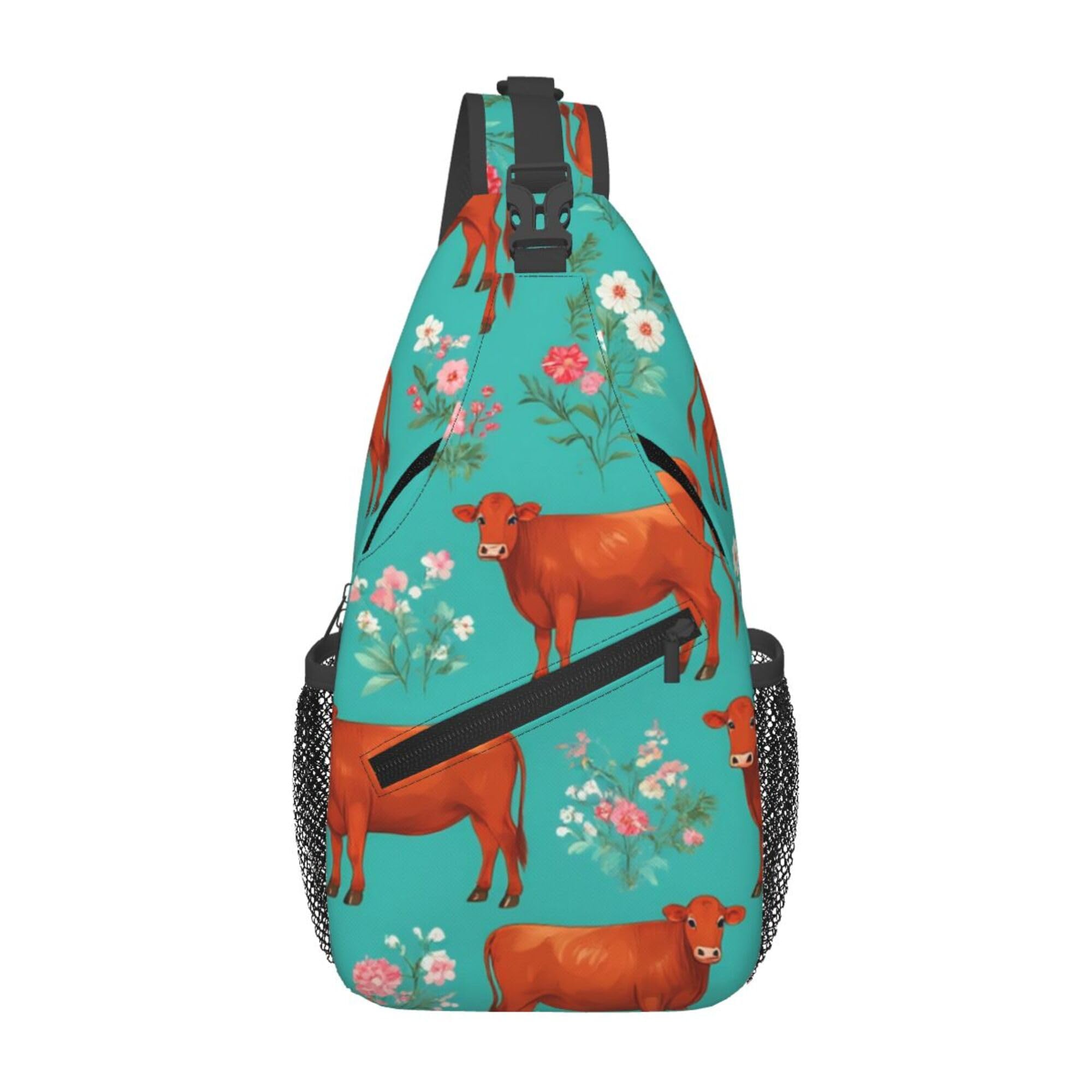 PPIKTC Hereford Cow Cattle Floral Sling Anti Theft Chest Bag For Men and Women Multipurpose Lightweight Casual Mini Backpack Single Shoulder Crossbody