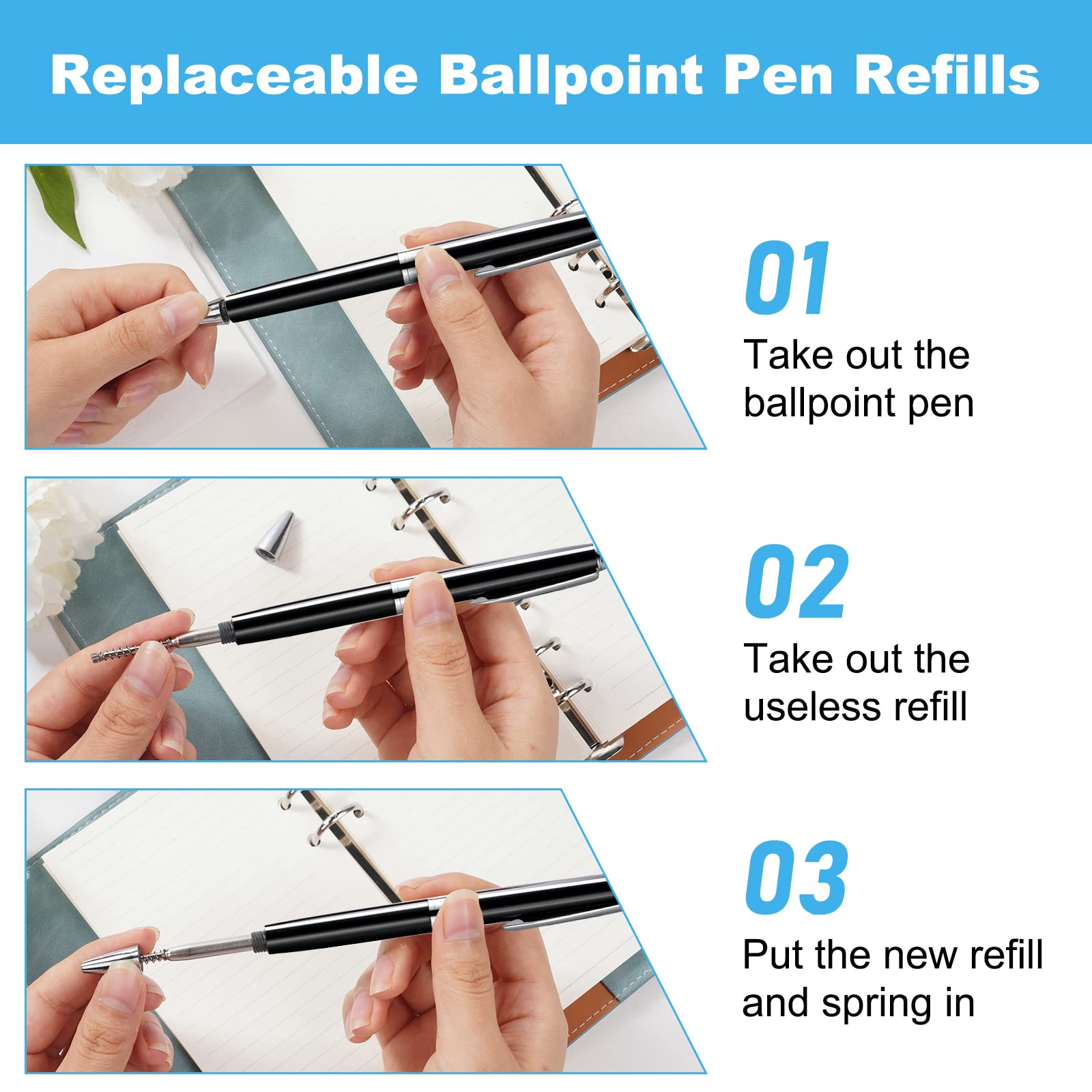 Set di Ricariche per Penne Parker, 24 Pezzi, Refill Penna a Sfera, 0,5 mm Punta Media (Nero)