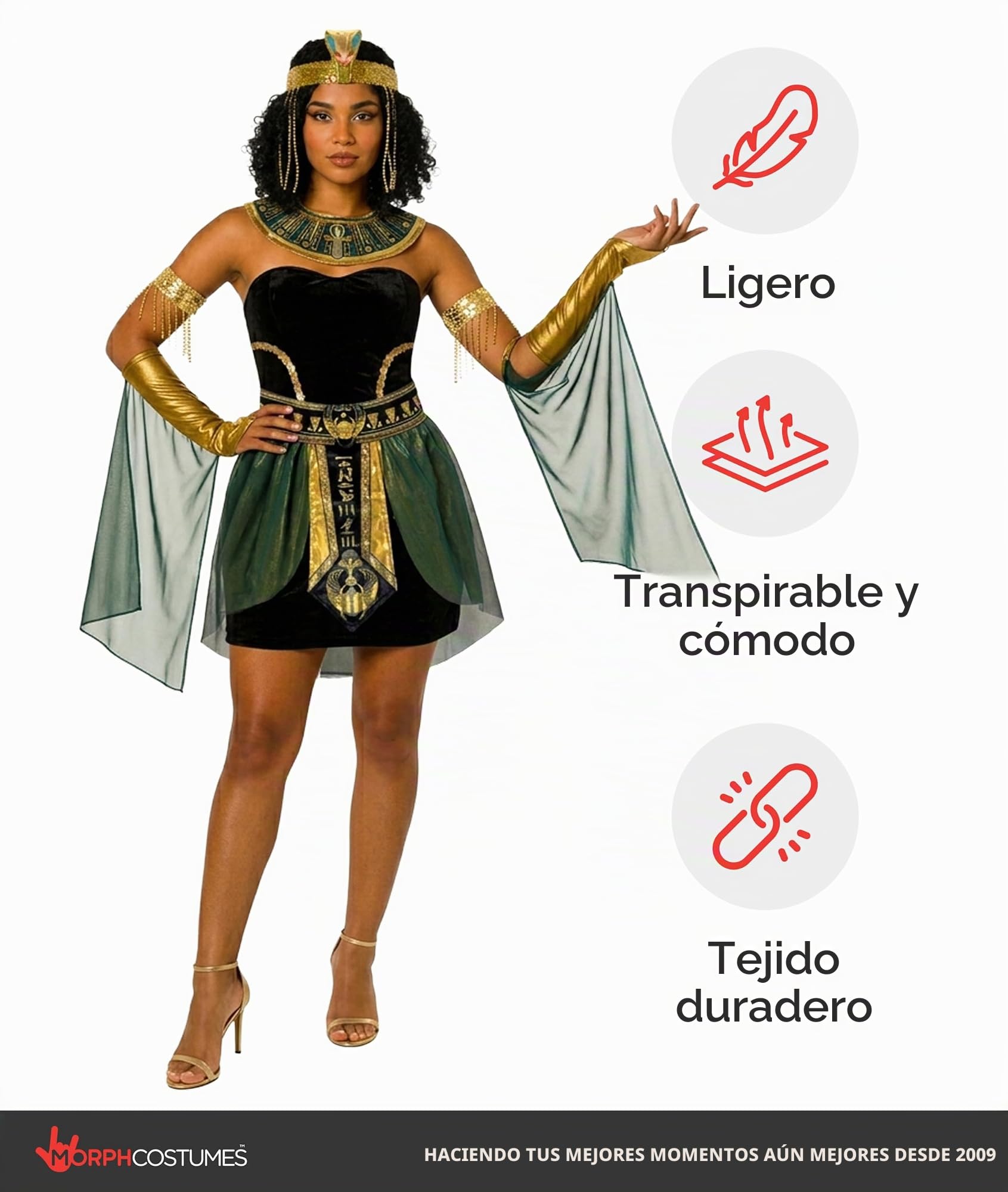 Morph Disfraz Reina Cleopatra Mujer, Traje Egipcio para Halloween, Vestido y Accesorios
