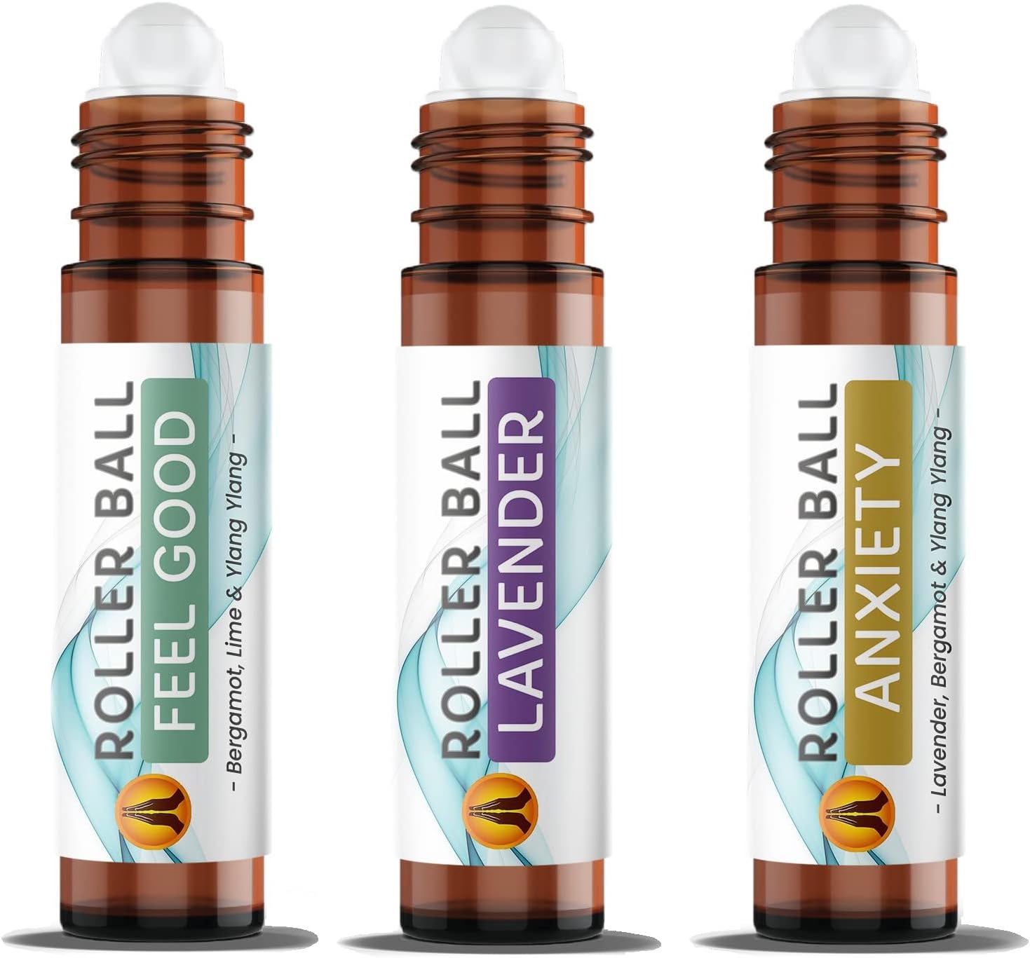 Essential Oil Aromatherapy Pulse Point Roller Ball Set - Feel Good Roll On Set for Skin, 3 x 10ml – Feel Good, Lavender, Anxiety