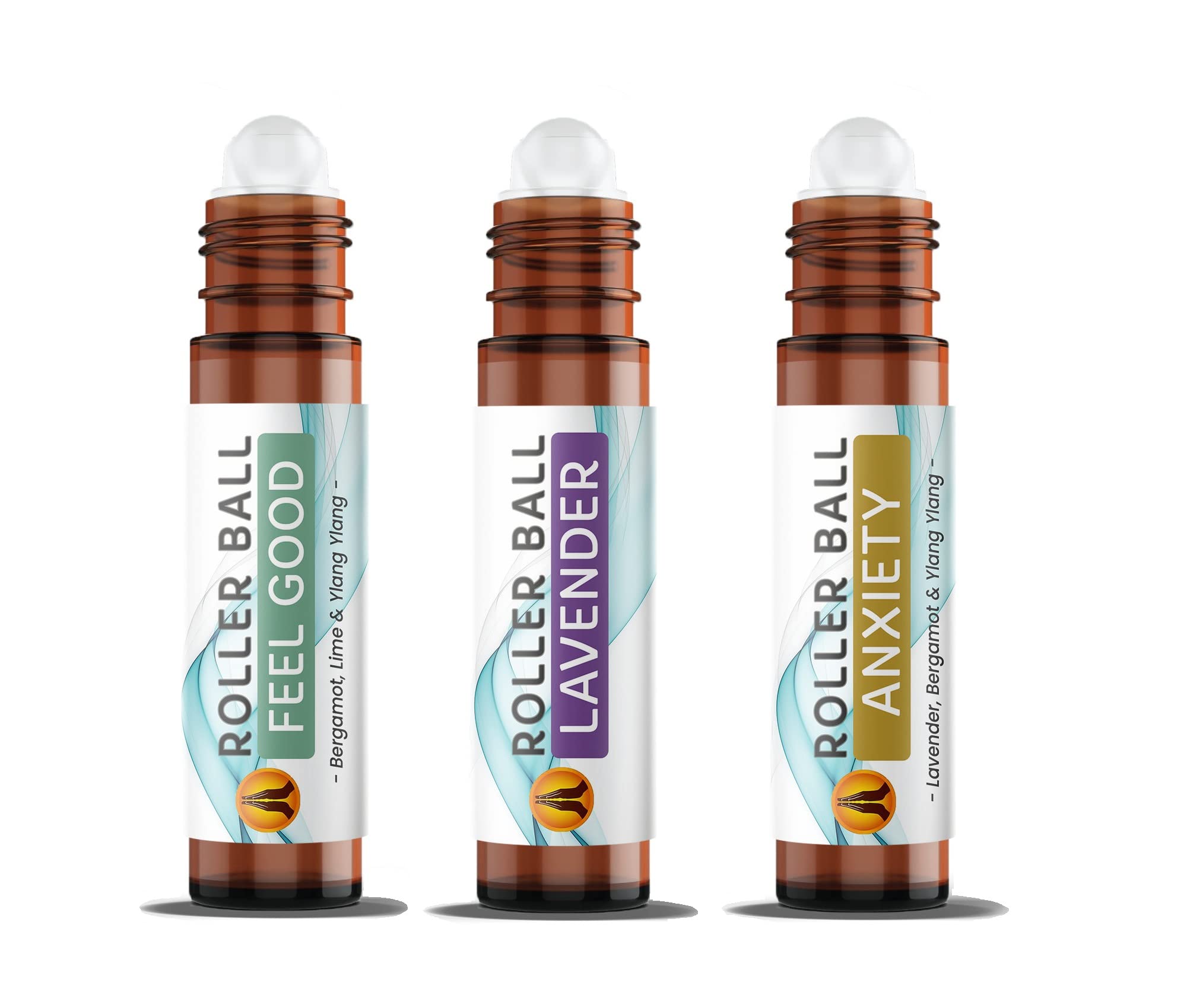 Essential Oil Aromatherapy Pulse Point Roller Ball Set - Feel Good Roll On Set for Skin, 3 x 10ml – Feel Good, Lavender, Anxiety