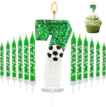 13 Pieces Birthday Candles, 3D Football Candles, Number 7 Green Birthday Candles Football Candles Cake Decoration, Suitable for Birthday Parties Baby Parties