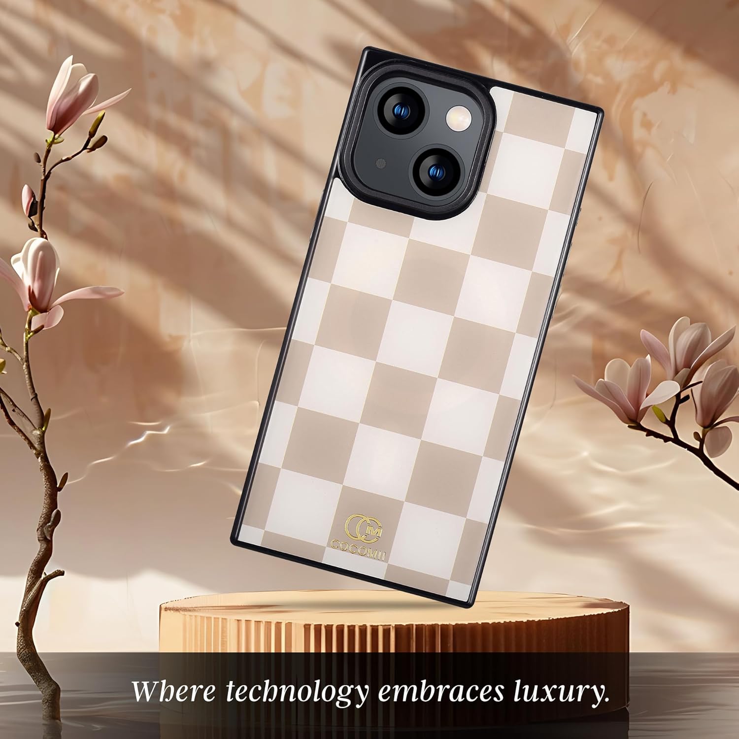 COCOMII Rectangle Case for iPhone 14/iPhone 13, Compatible with MagSafe, Neutral Checkered