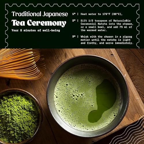 Miniatura 4 de NaturaleBio Polvo de matcha de grado ceremonial, 3.5 onzas, polvo de matcha orgánico para ceremonia tradicional del té japonesa. Té verde orgánico