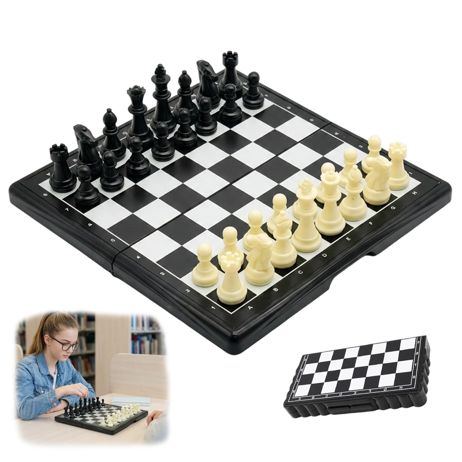 Mini Travel Chess Set, Portable Magnetic Chess Game with Folding Board, Mini Chess Set for Train Journeys and Outdoor Play, Compact Storage Design for Adults and Families
