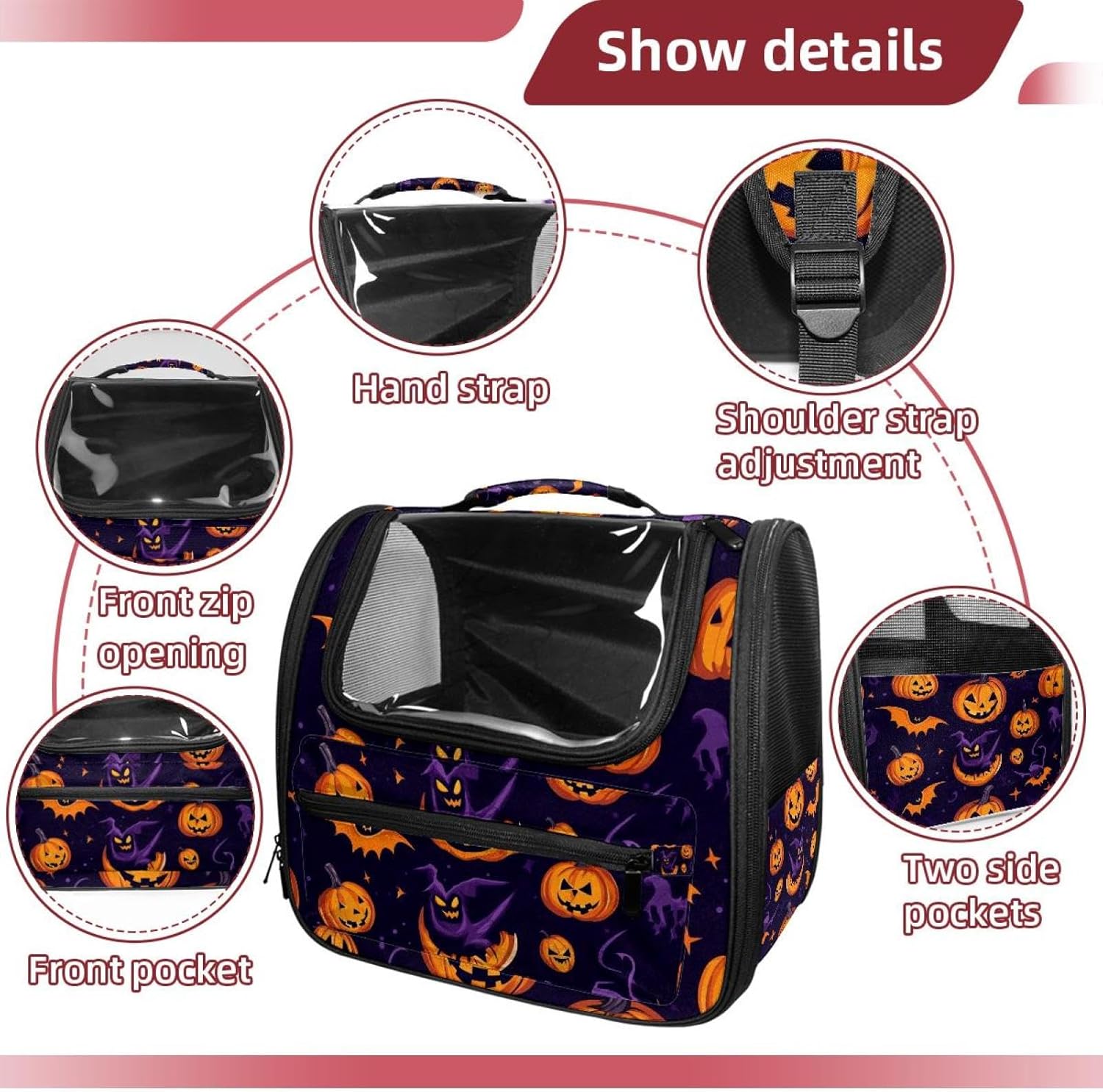Portable Travel pet Backpack Carrier Hamster Bag Small Dog cat Carrier Breathable Hang Bag, Halloween